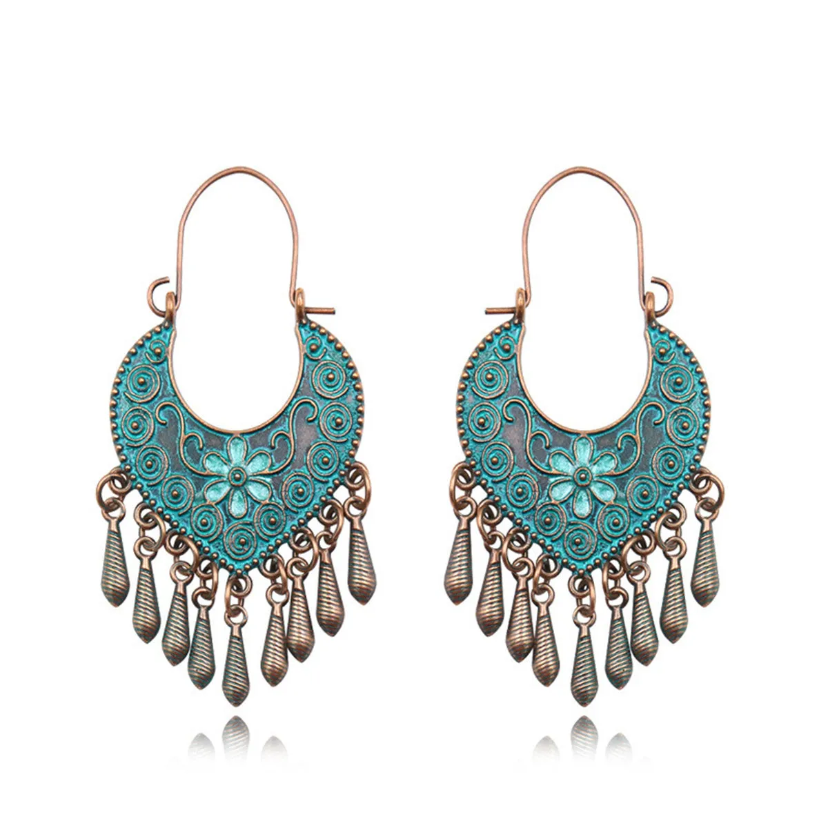 Teal Enamel & 18K Gold-Plated Flower Drop Earrings