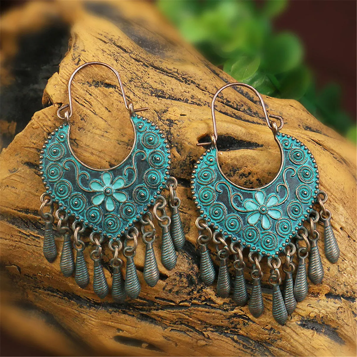 Teal Enamel & 18K Gold-Plated Flower Drop Earrings