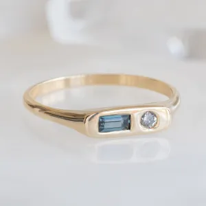 The Asymmetrical Sapphire   Diamond Signet Ring | 10K Yellow Gold