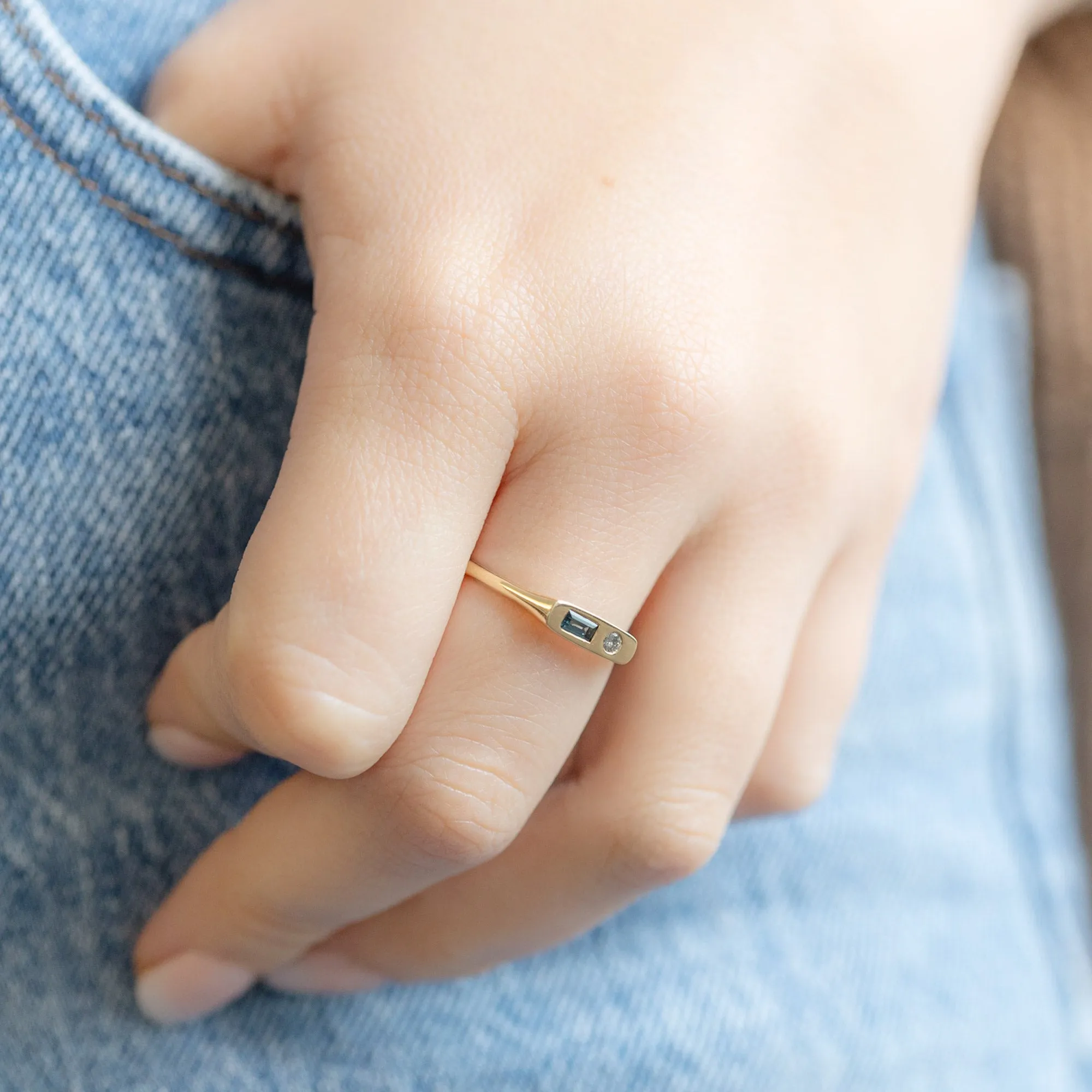 The Asymmetrical Sapphire   Diamond Signet Ring | 10K Yellow Gold