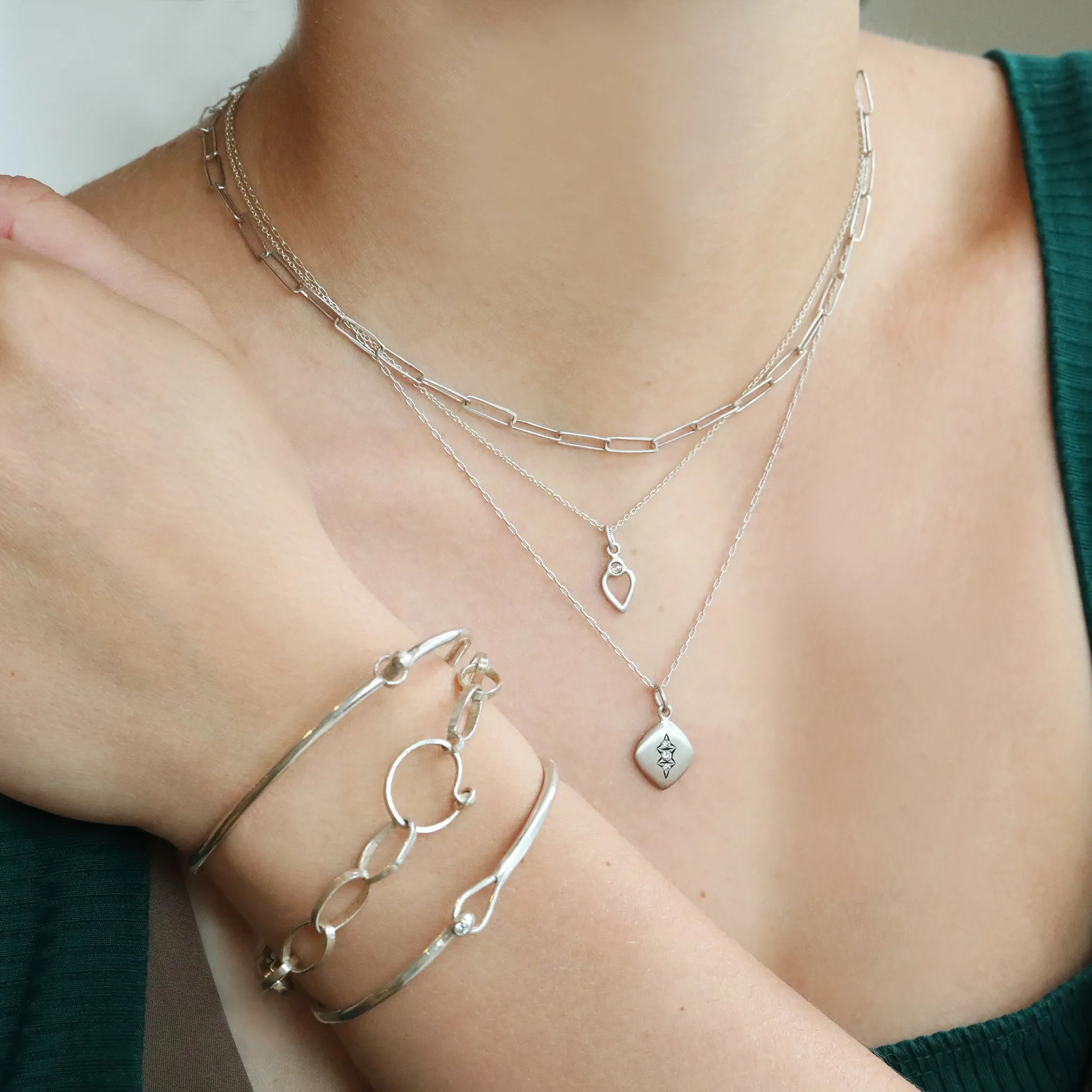 The "Grace" Bracelet with Sterling Silver Handmade Hammered Oval Links