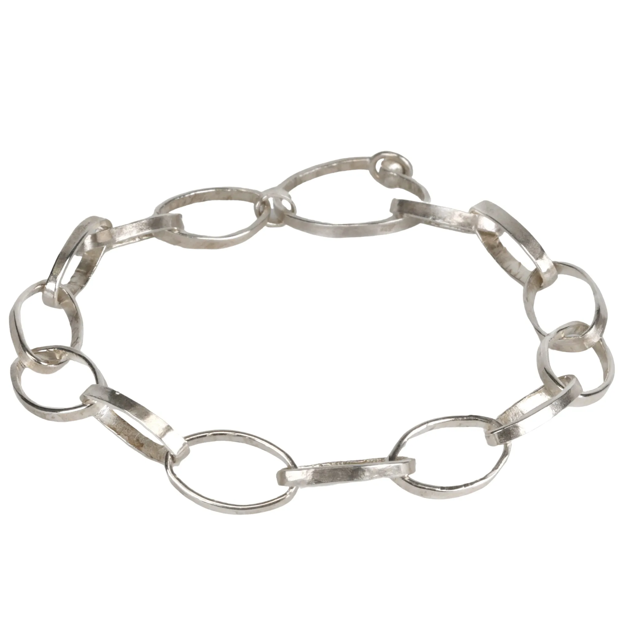 The "Grace" Bracelet with Sterling Silver Handmade Hammered Oval Links