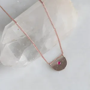 The Ruby Half Moon Stardust Necklace | 14K Rose Gold