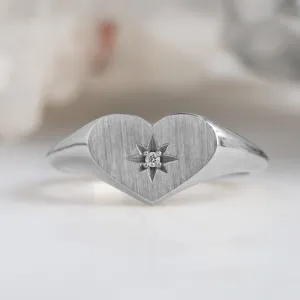The Sweetheart White Diamond Signet Ring | Sterling Silver