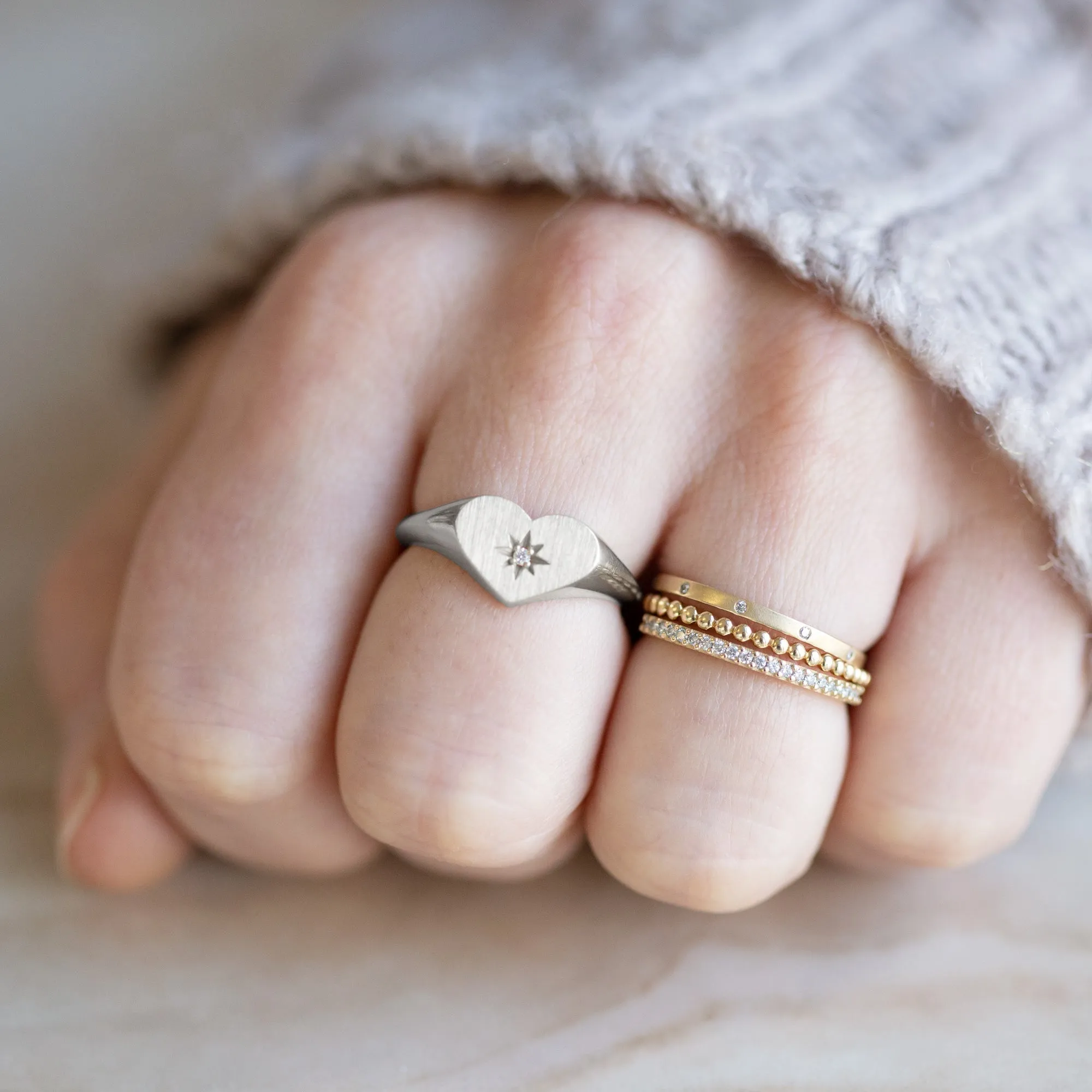 The Sweetheart White Diamond Signet Ring | Sterling Silver