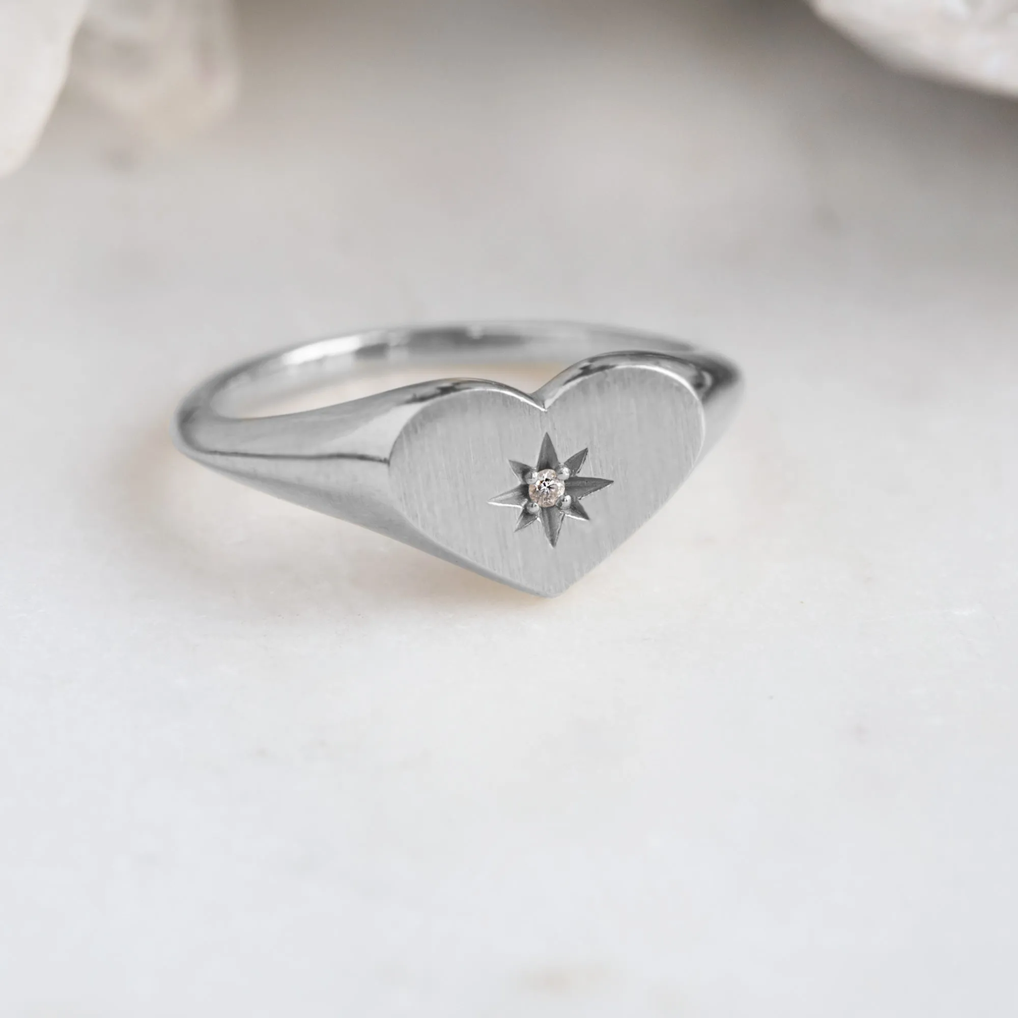The Sweetheart White Diamond Signet Ring | Sterling Silver