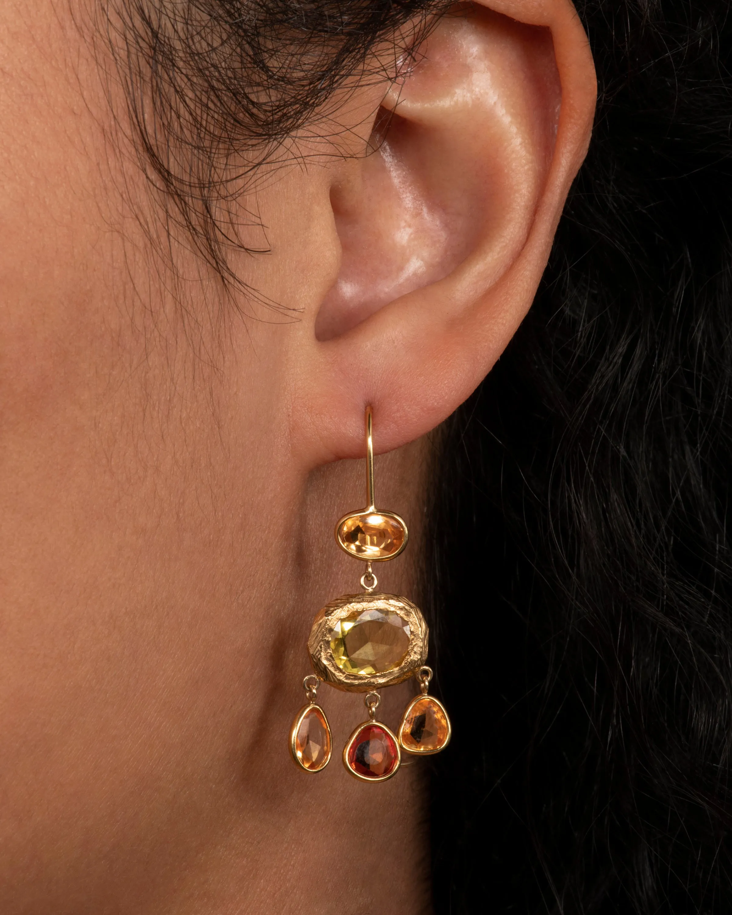 Three Tier Yellow Sapphire Earrings