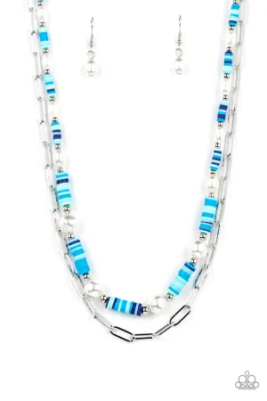 Tidal Trendsetter - Blue - Colorful Band White Pearl Paparazzi Tiered Short Necklace