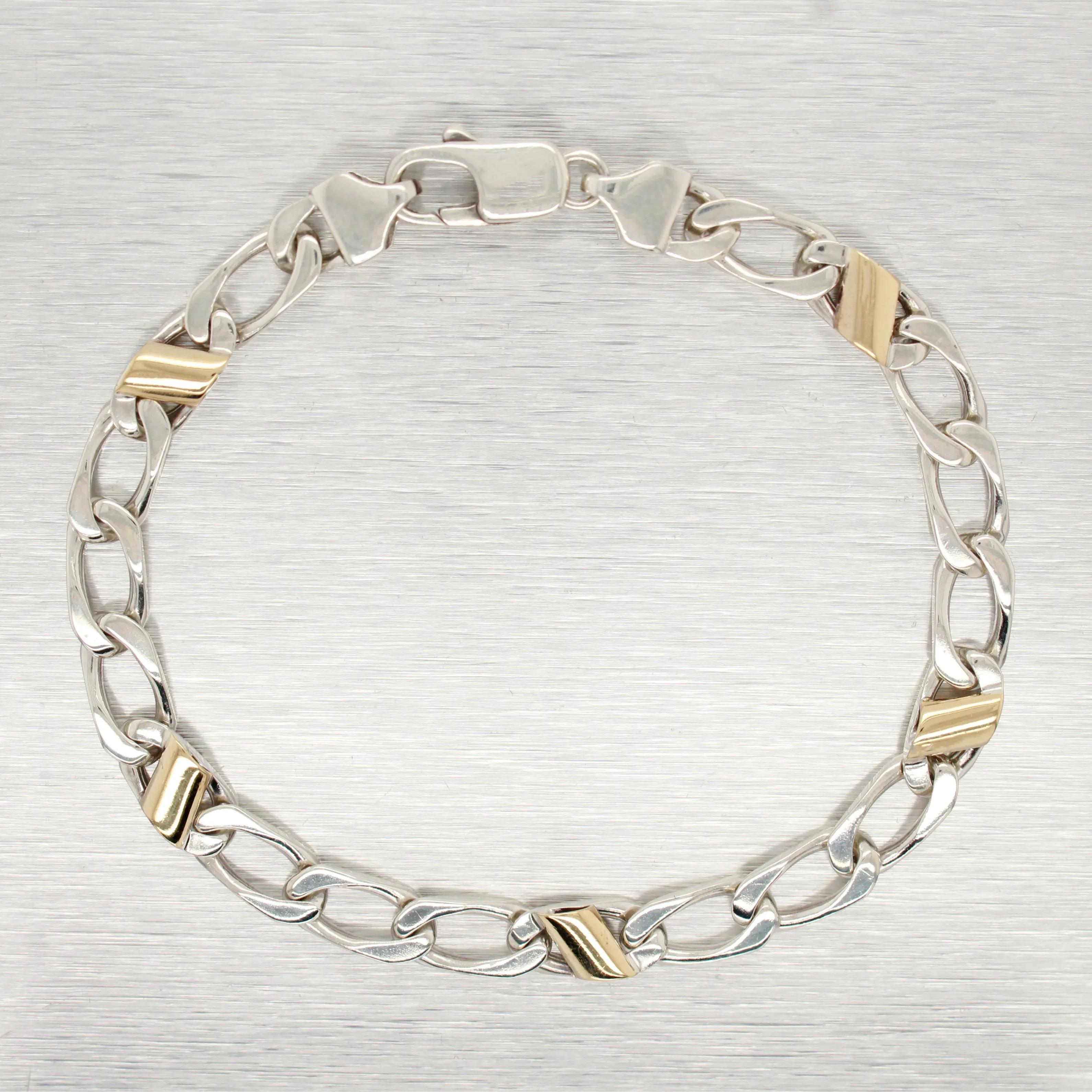 Tiffany & Co. 925 Sterling Silver & 18K Yellow Gold Chain Bracelet 7.50" w/ Box