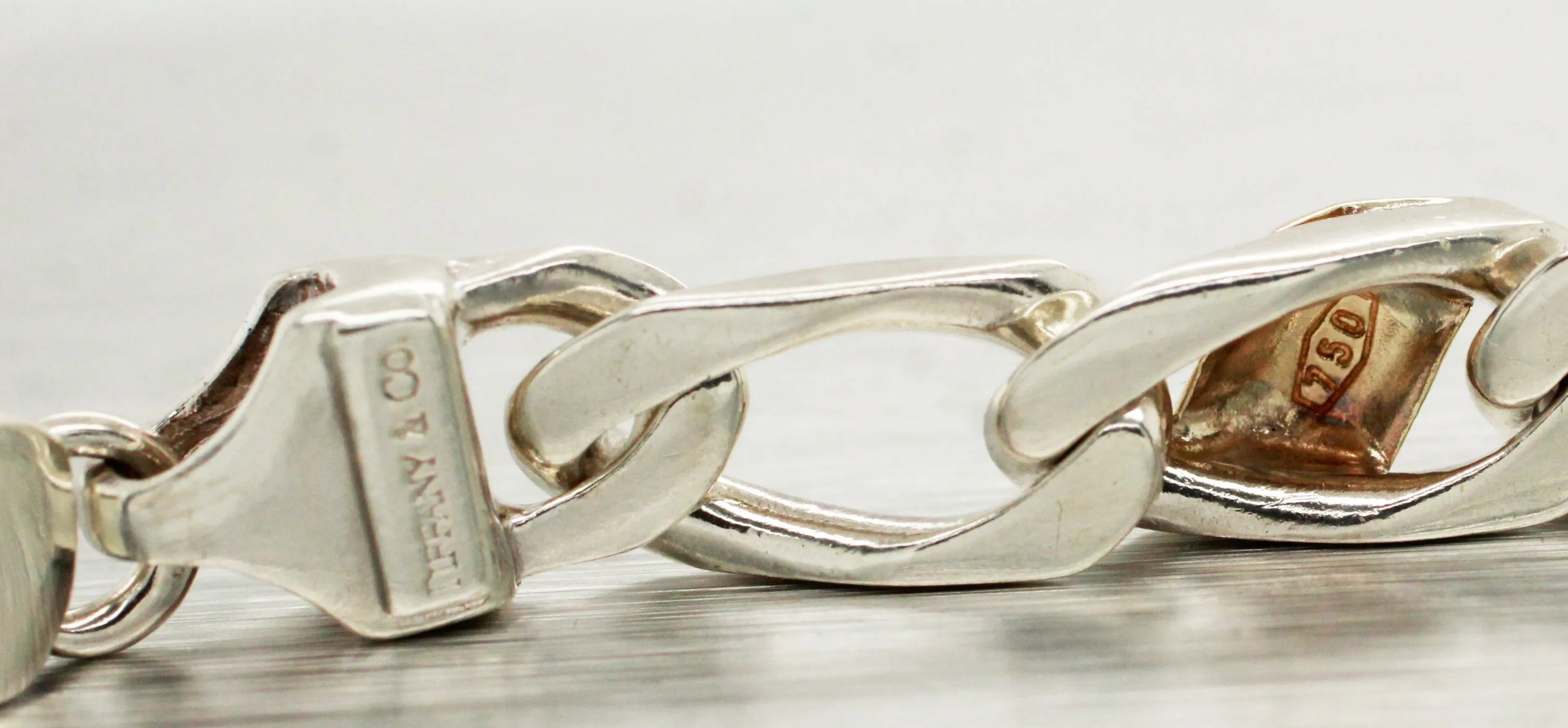 Tiffany & Co. 925 Sterling Silver & 18K Yellow Gold Chain Bracelet 7.50" w/ Box