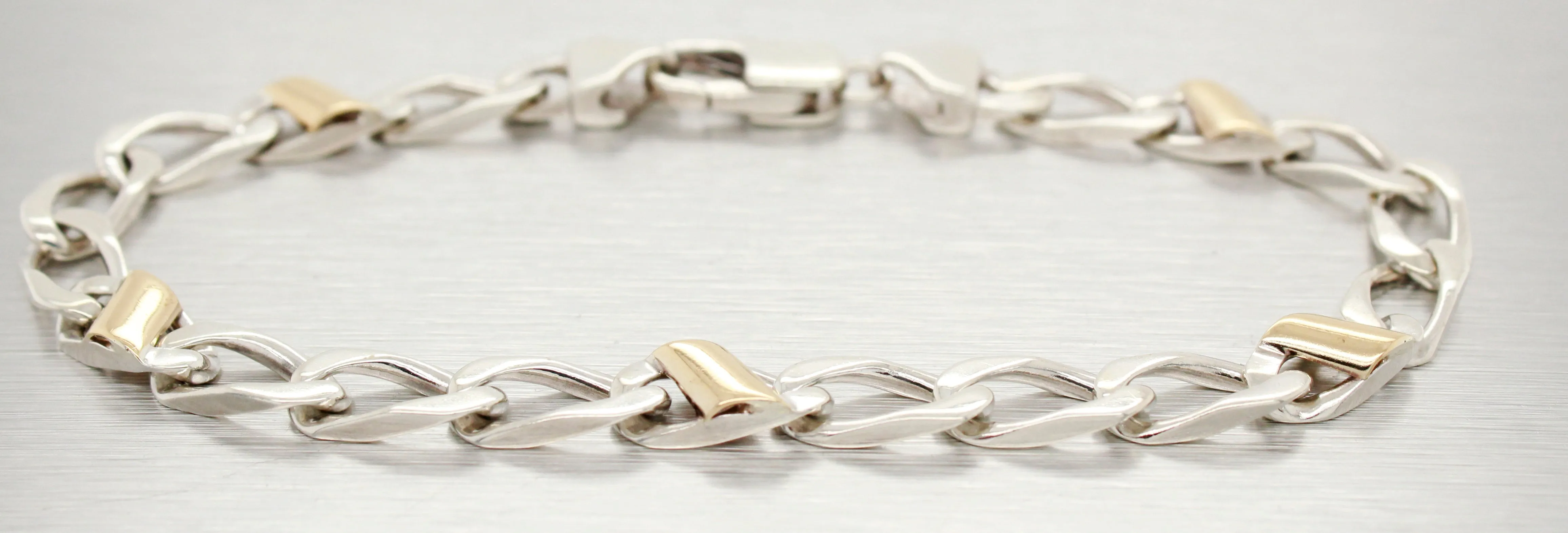 Tiffany & Co. 925 Sterling Silver & 18K Yellow Gold Chain Bracelet 7.50" w/ Box