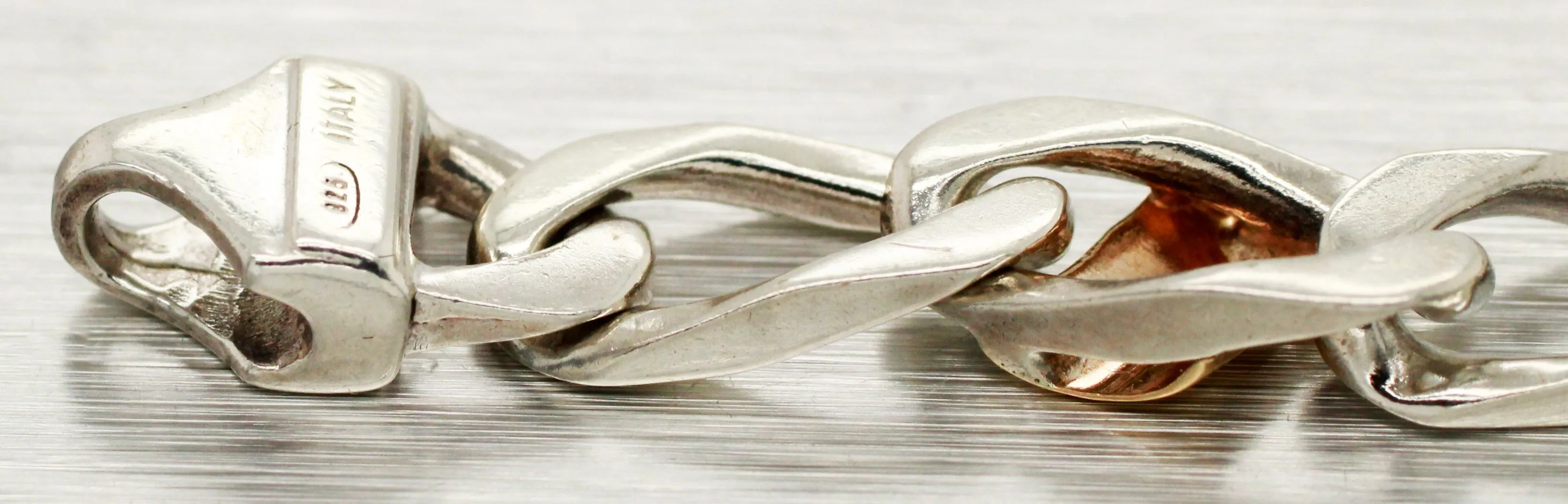 Tiffany & Co. 925 Sterling Silver & 18K Yellow Gold Chain Bracelet 7.50" w/ Box