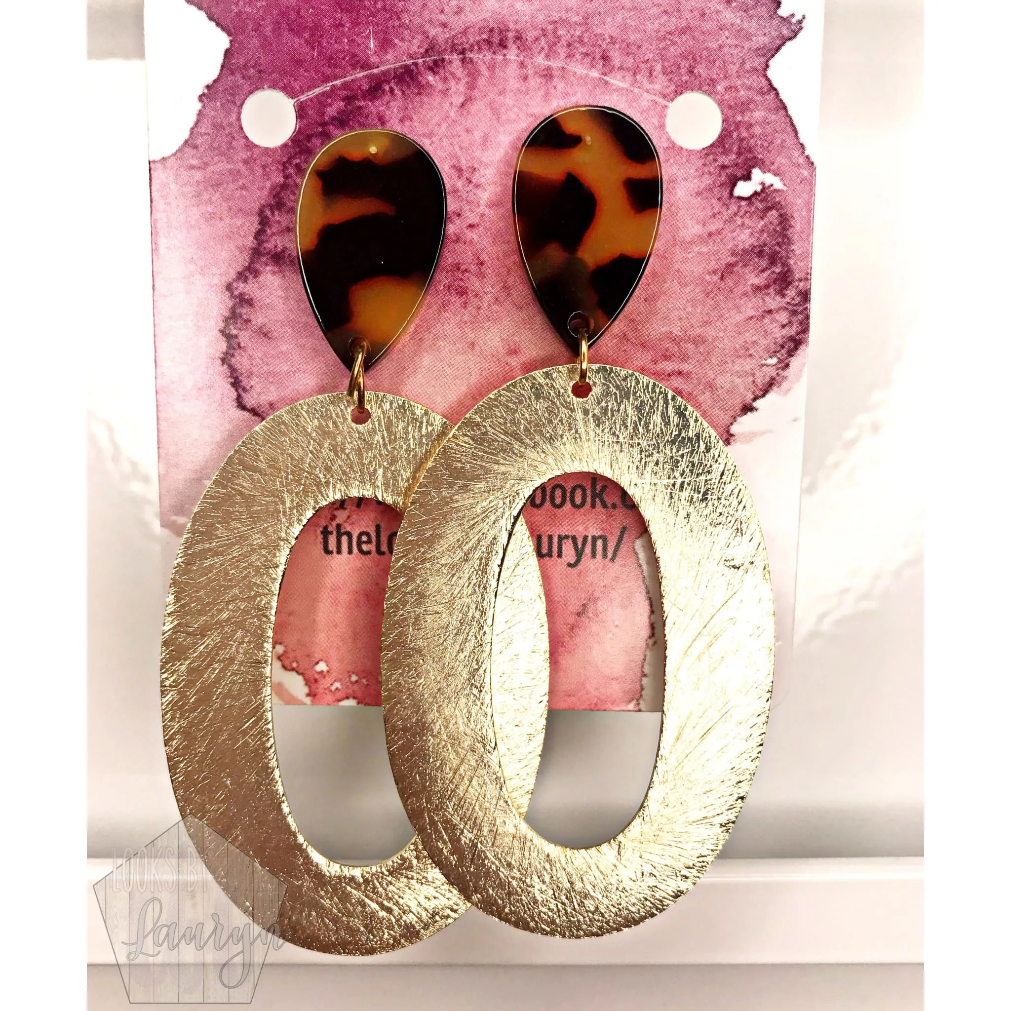 Tortoise and Gold Oval Hoop Earrings