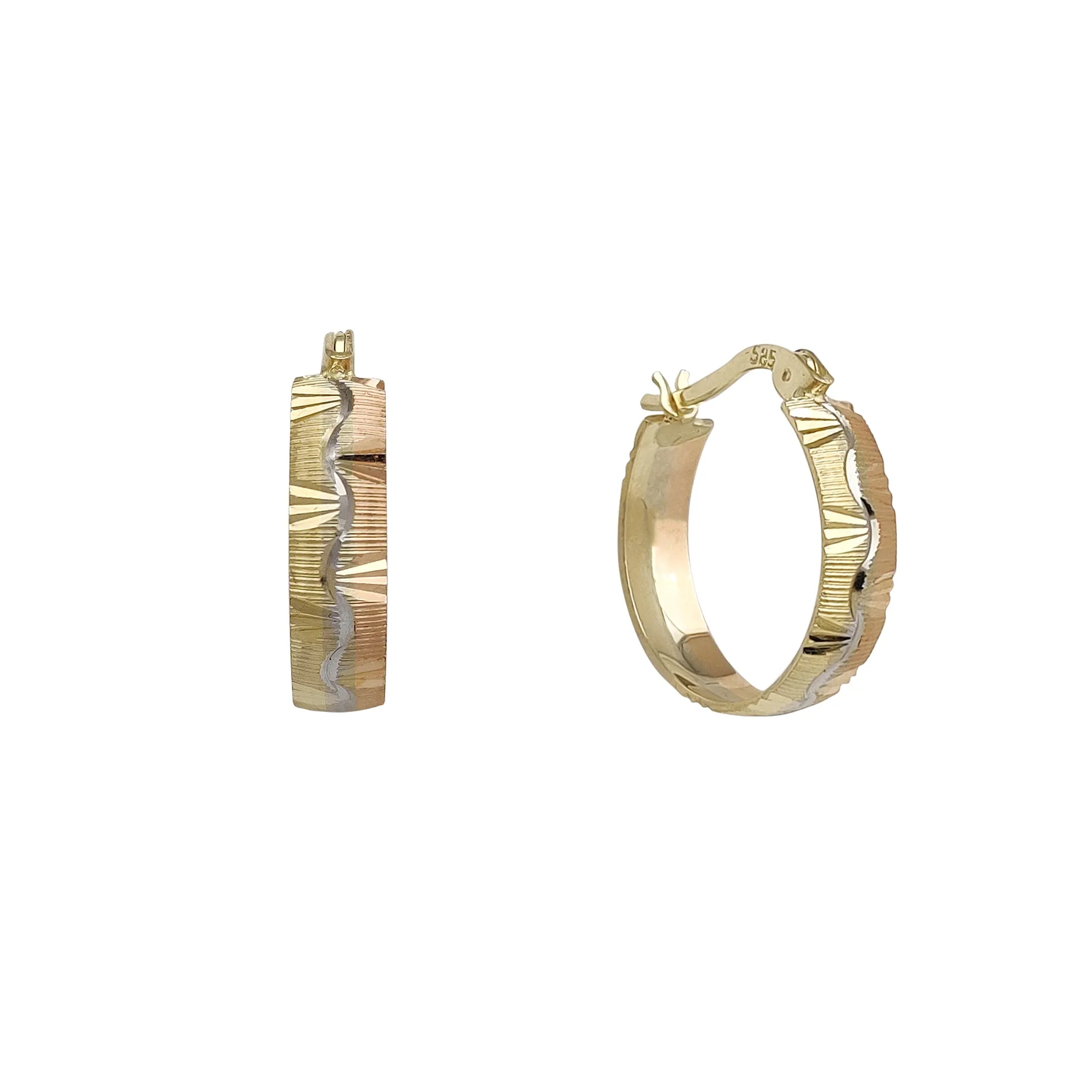 Tricolor Diamond Cuts Hoop Earrings (14K)
