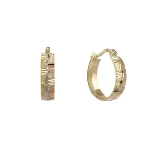 Tricolor Diamond Cuts Hoop Earrings (14K)