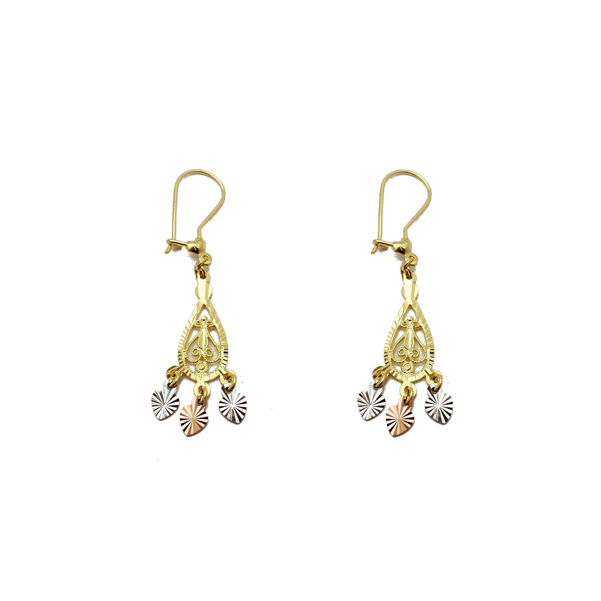 Tricolor Pear-Shape Chandelier Dangling Earrings (14K)