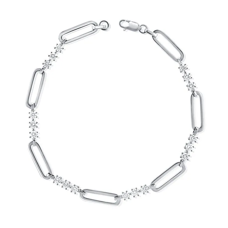 Trio Diamond   Paperclip Link Bracelet