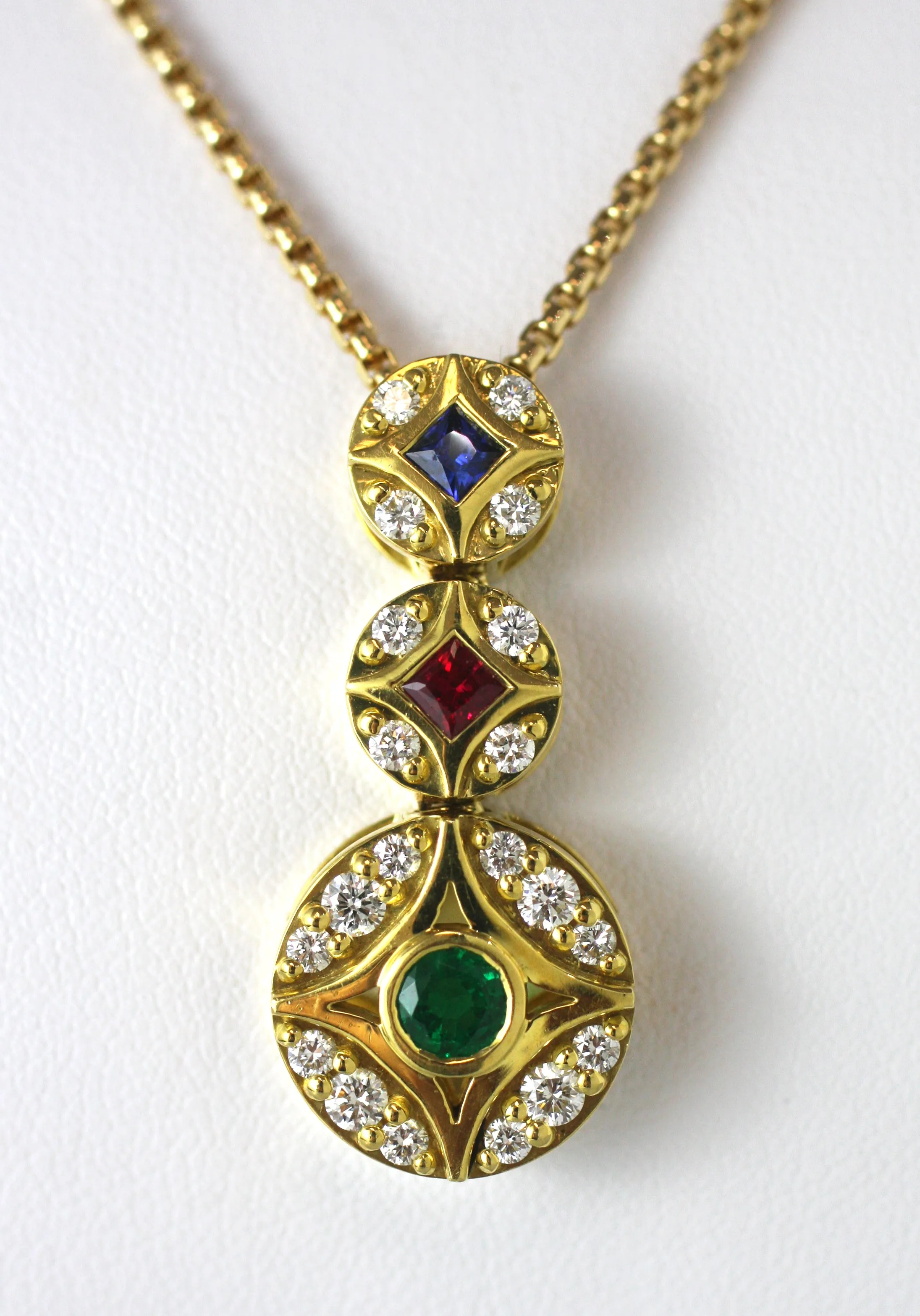 Triple Drop Colored Stone Necklace