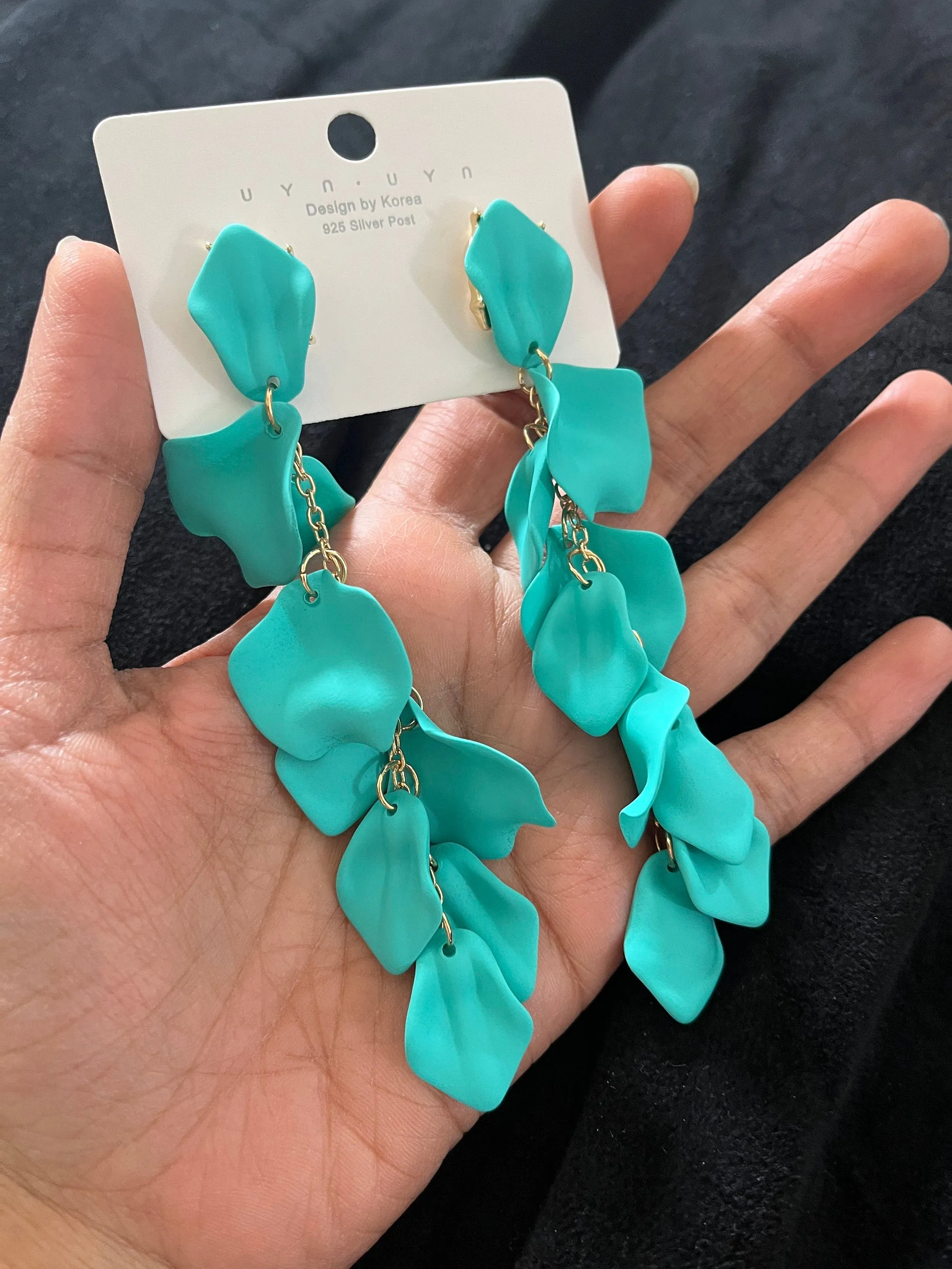 Turquoise acrylic earrings , blue petal earrings , rose petal earrings