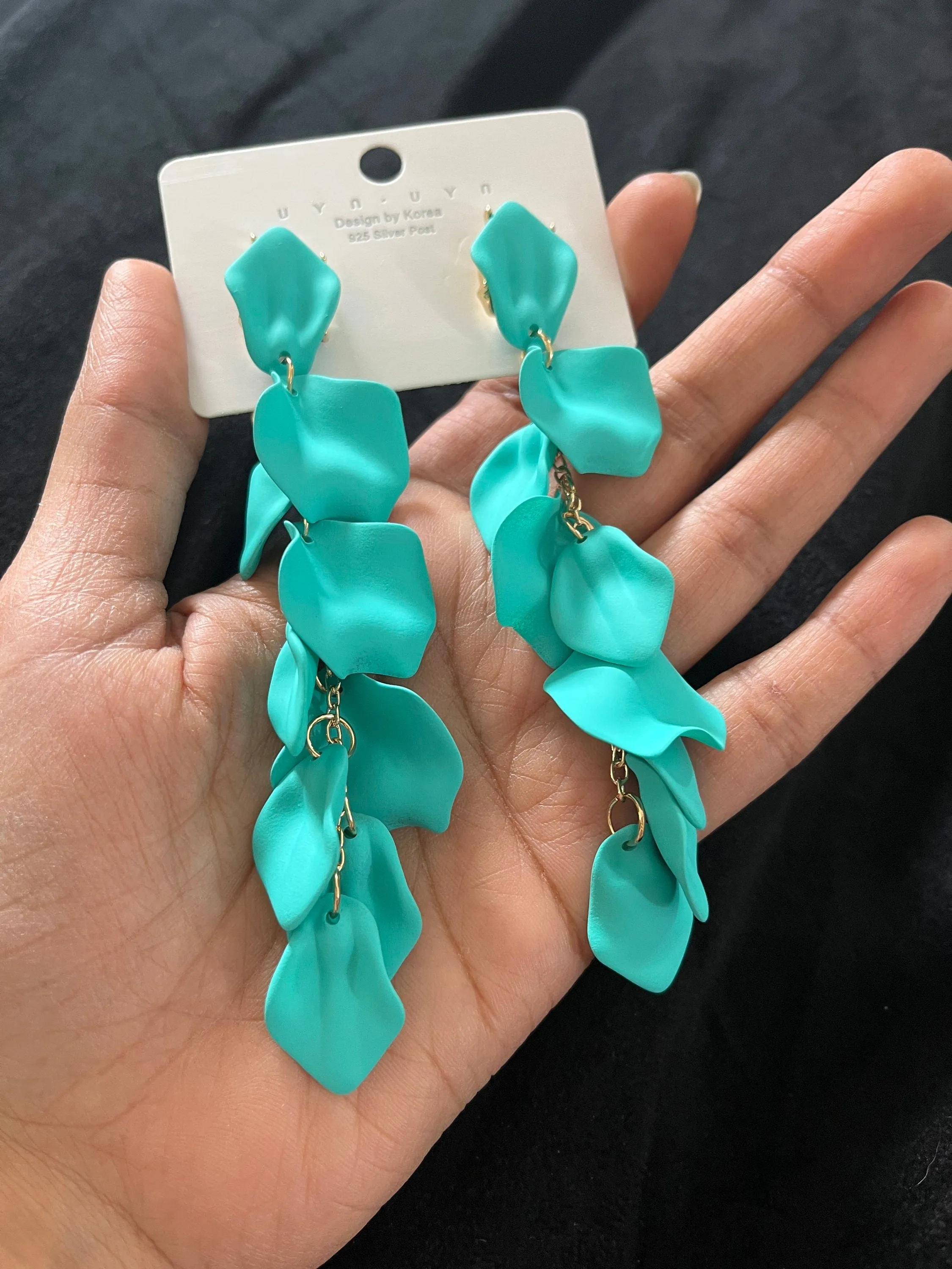 Turquoise acrylic earrings , blue petal earrings , rose petal earrings
