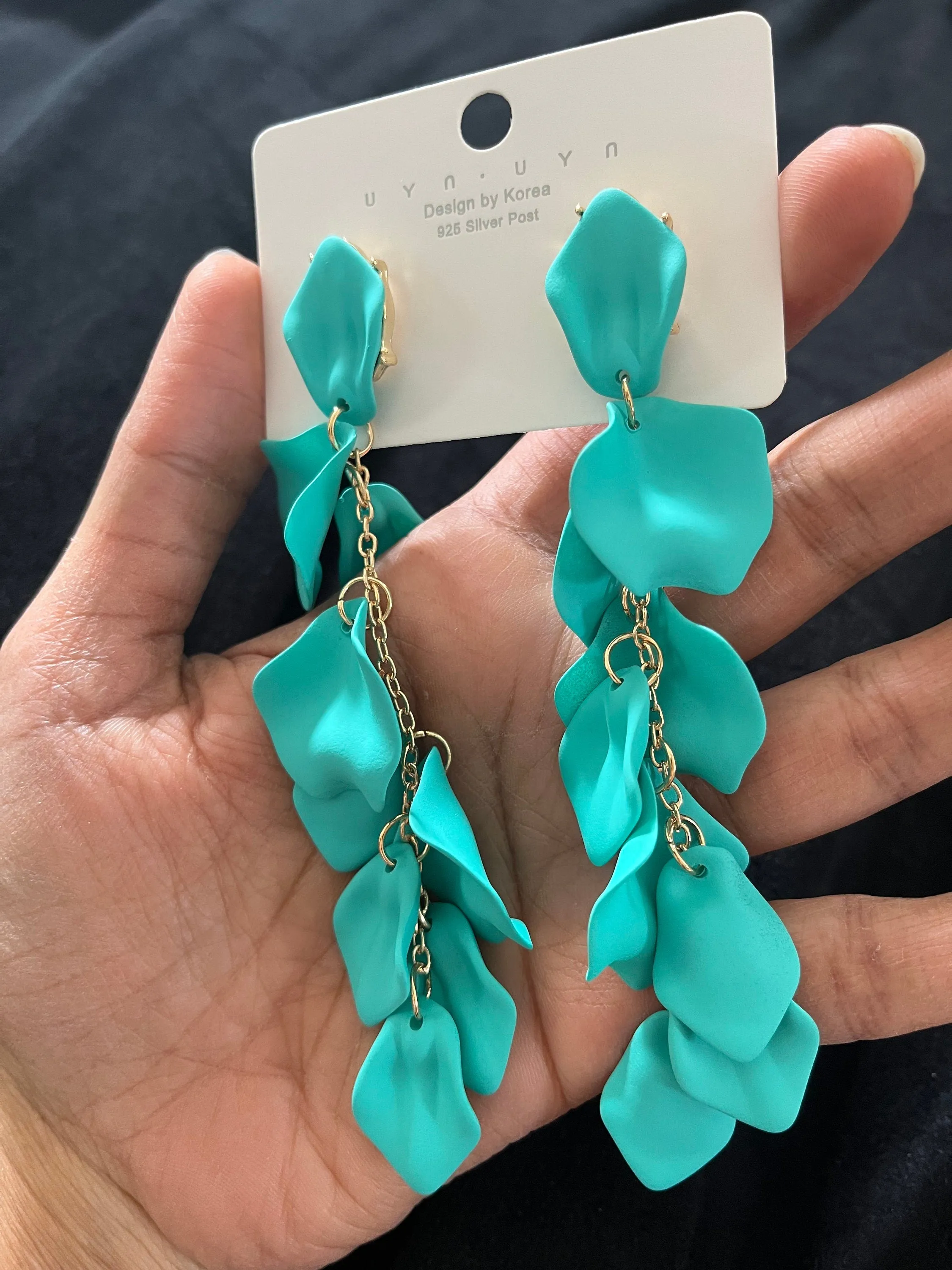 Turquoise acrylic earrings , blue petal earrings , rose petal earrings