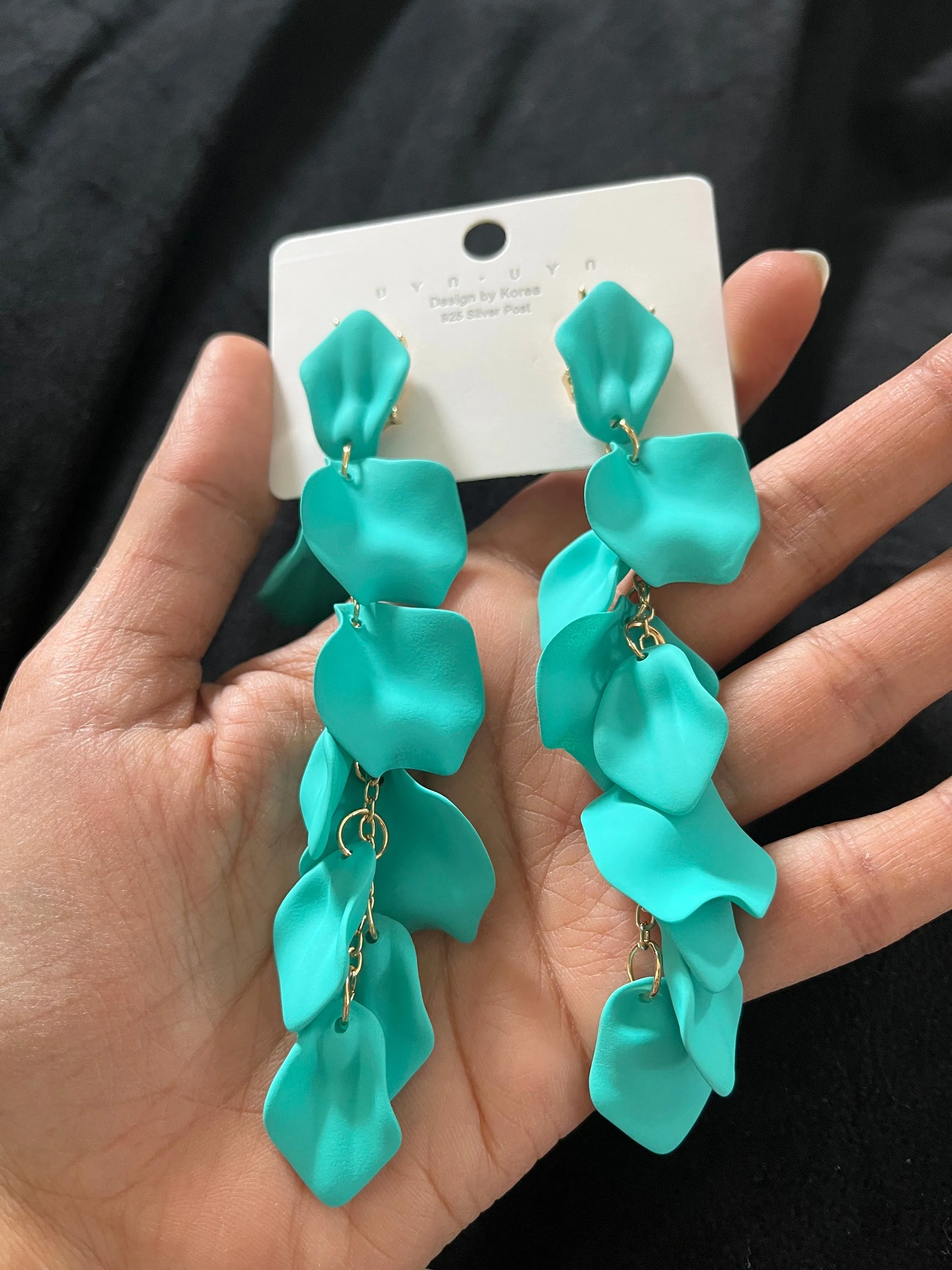 Turquoise acrylic earrings , blue petal earrings , rose petal earrings