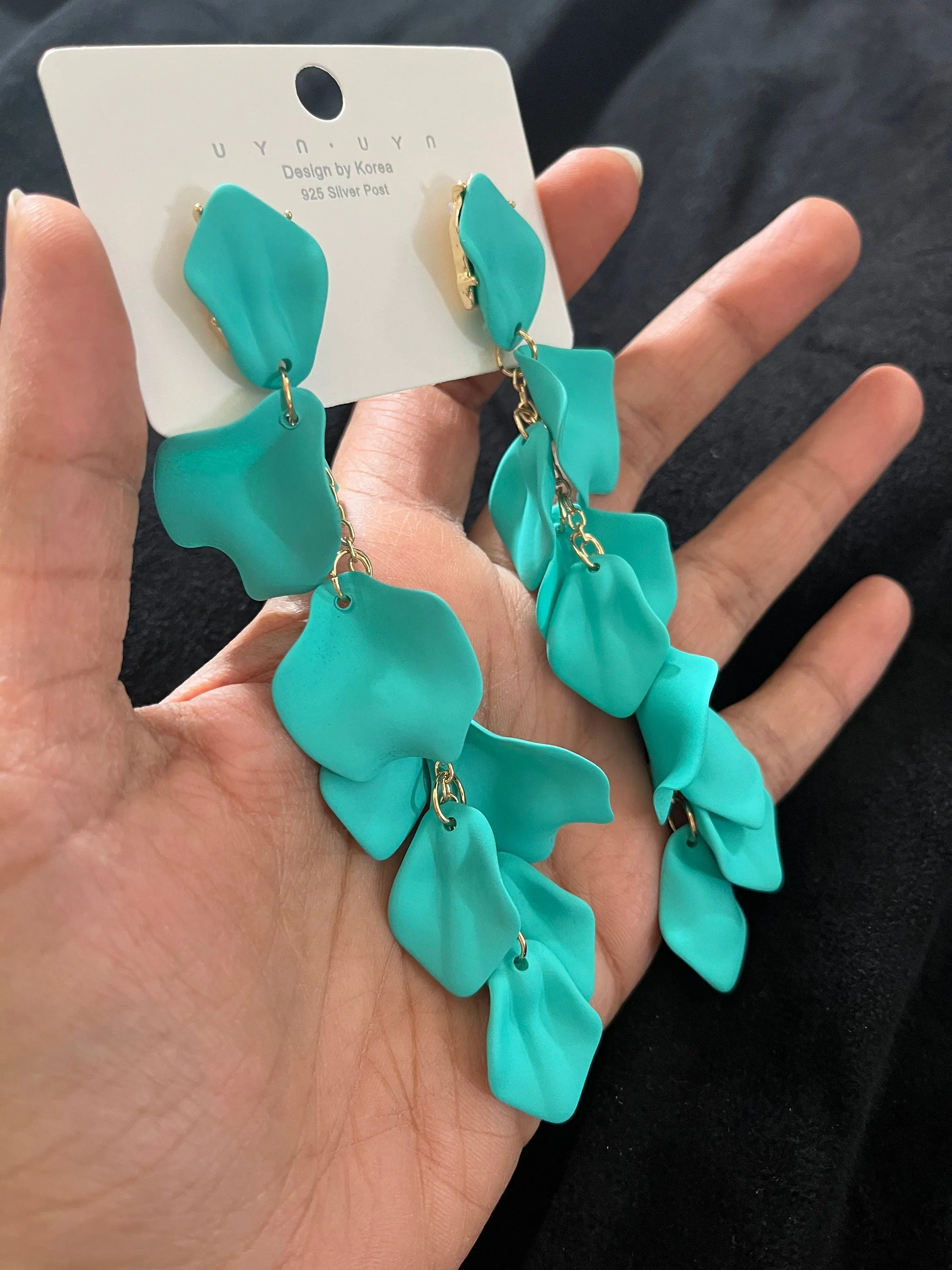 Turquoise acrylic earrings , blue petal earrings , rose petal earrings