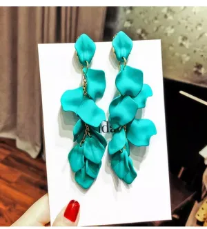 Turquoise acrylic earrings , blue petal earrings , rose petal earrings