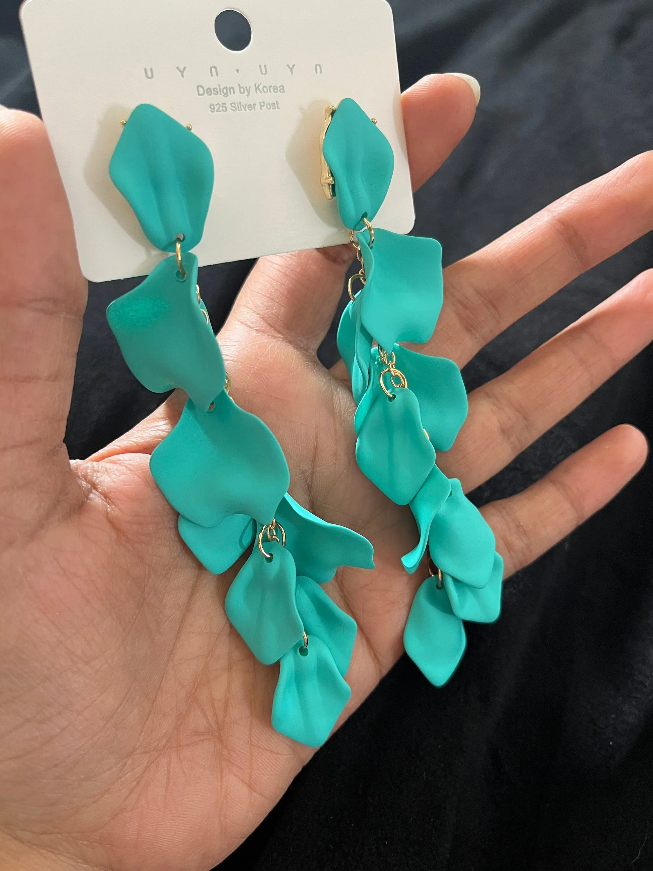 Turquoise acrylic earrings , blue petal earrings , rose petal earrings