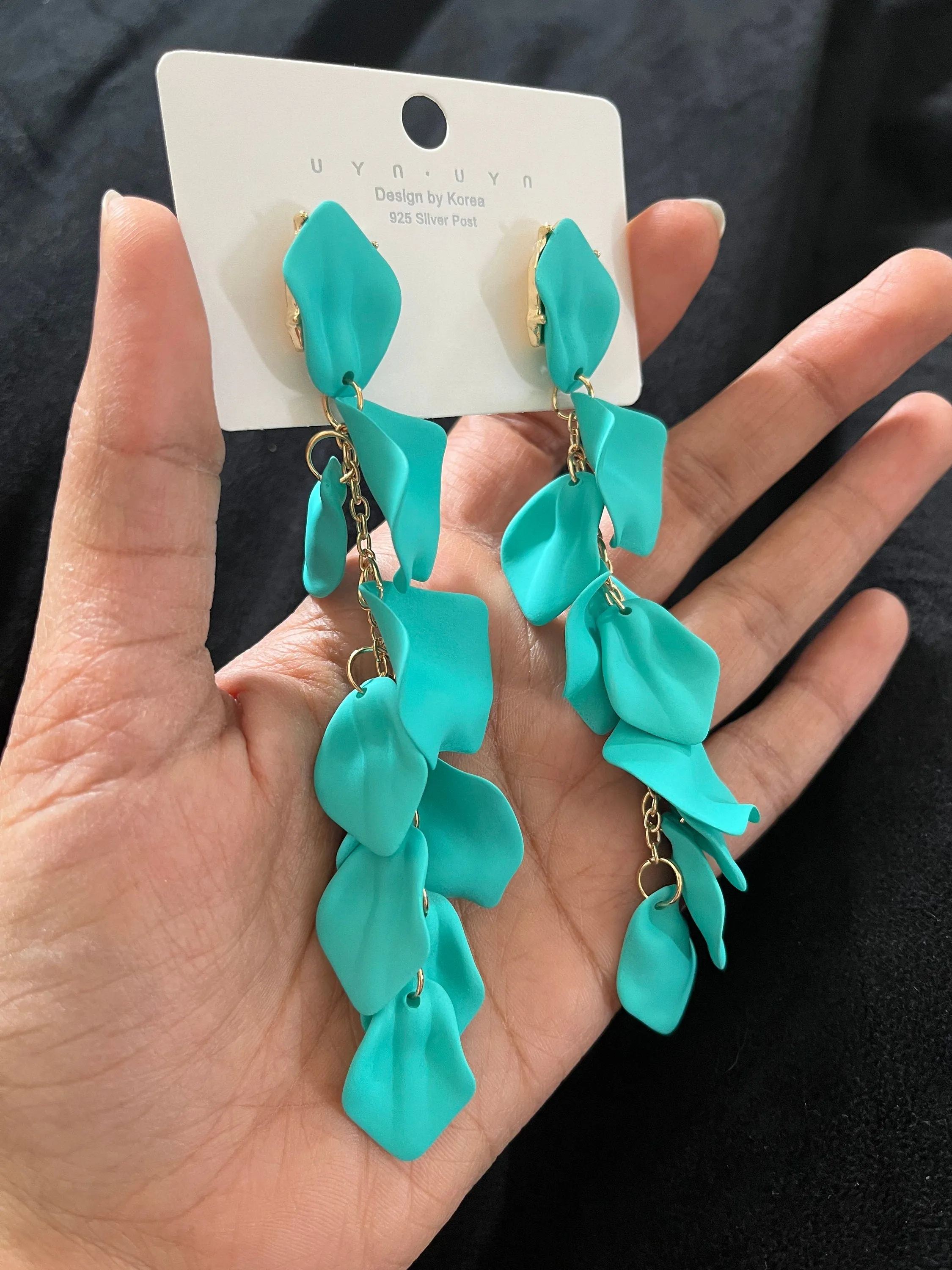Turquoise acrylic earrings , blue petal earrings , rose petal earrings