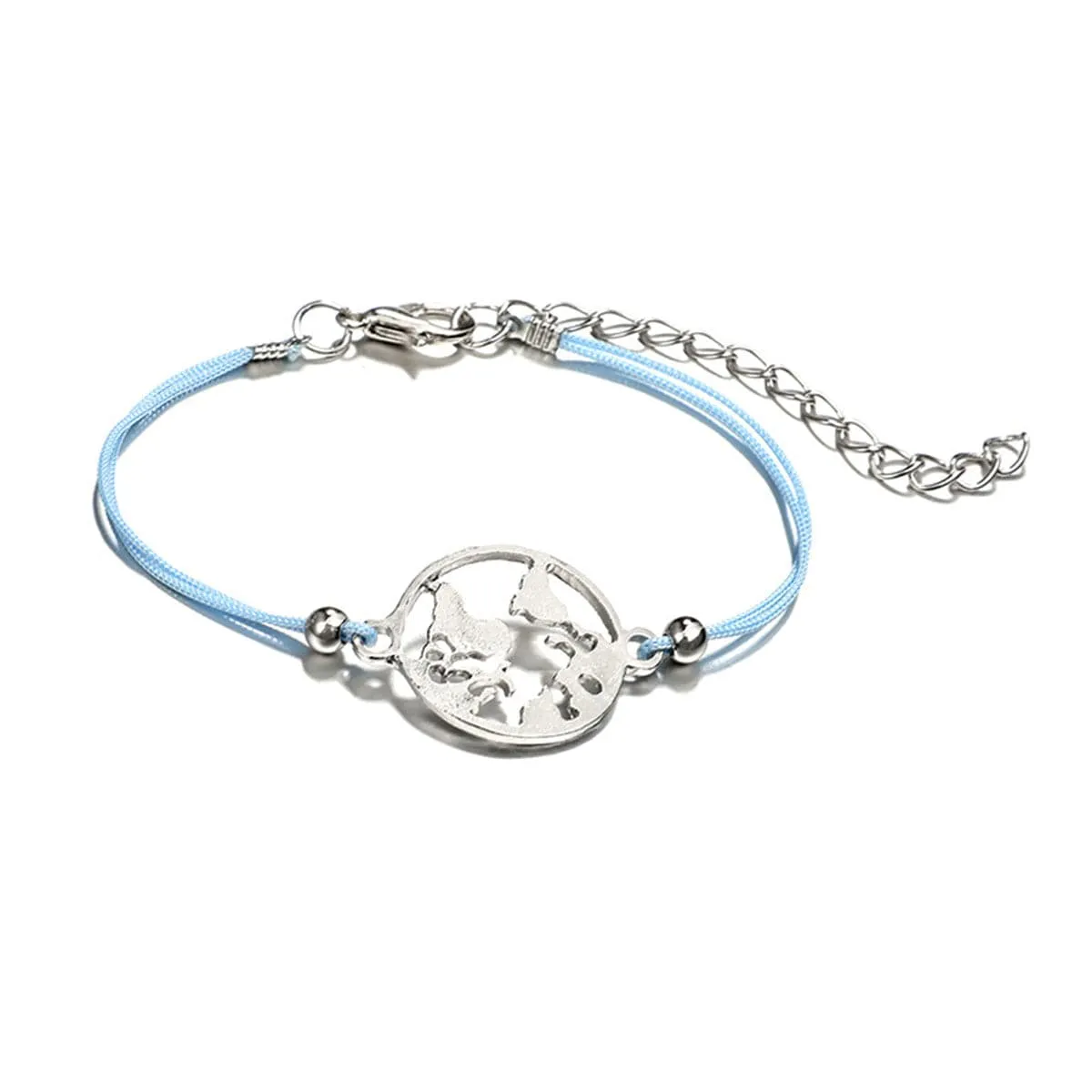 Turquoise & Silver-Plated Heart Map Bracelet Set
