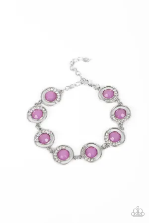 Twinkling Trajectory - Purple - White Rhinestone Circle Paparazzi Lobster Claw Bracelet