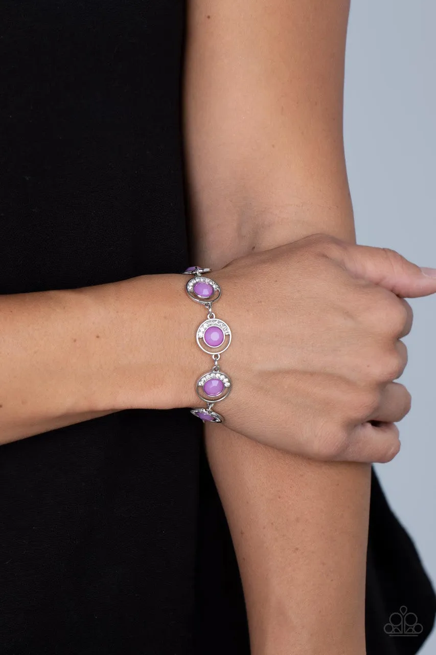 Twinkling Trajectory - Purple - White Rhinestone Circle Paparazzi Lobster Claw Bracelet