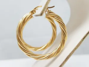 Twisted 14k Yellow Gold Hollow Hoop Earrings