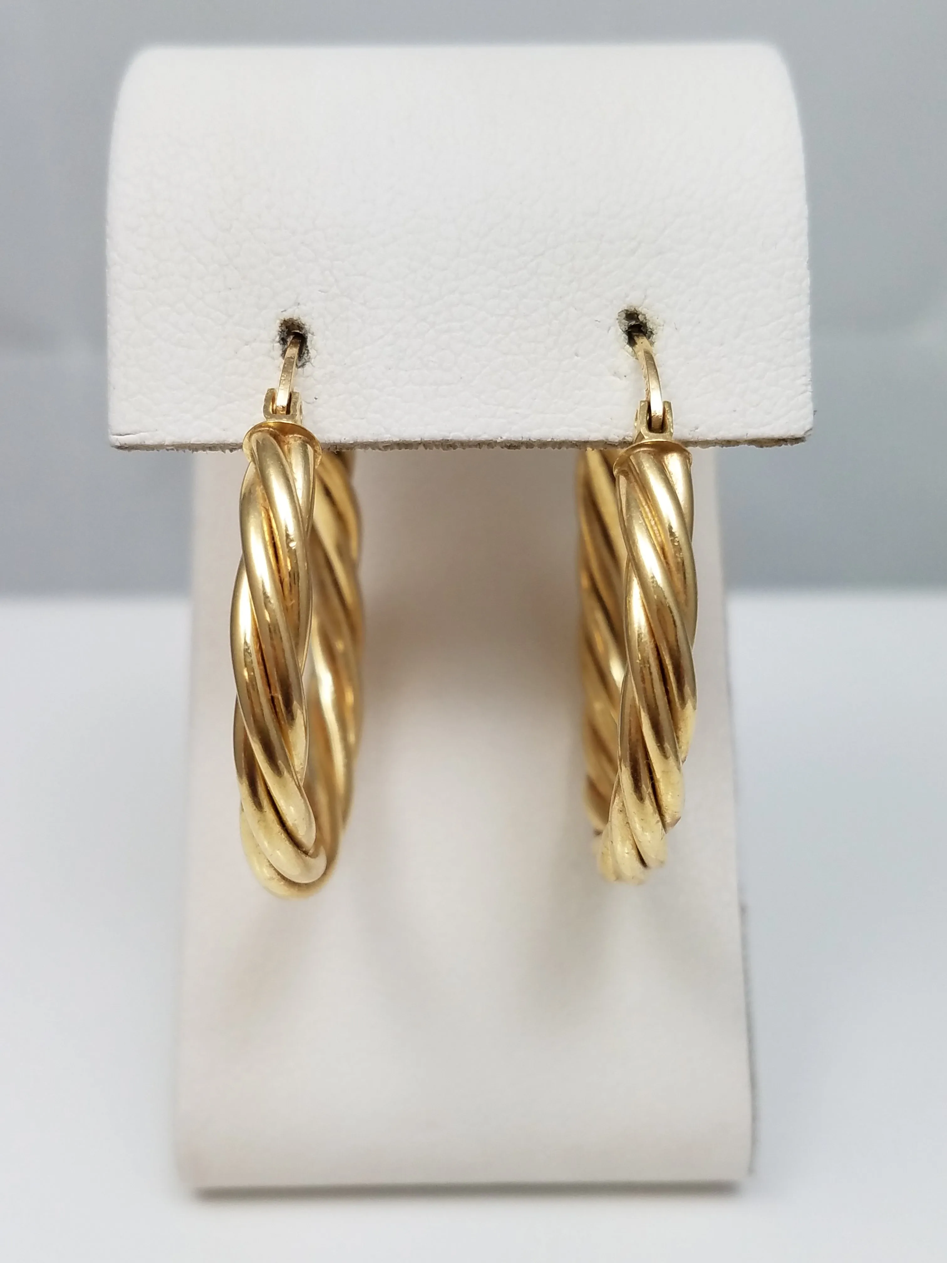 Twisted 14k Yellow Gold Hollow Hoop Earrings