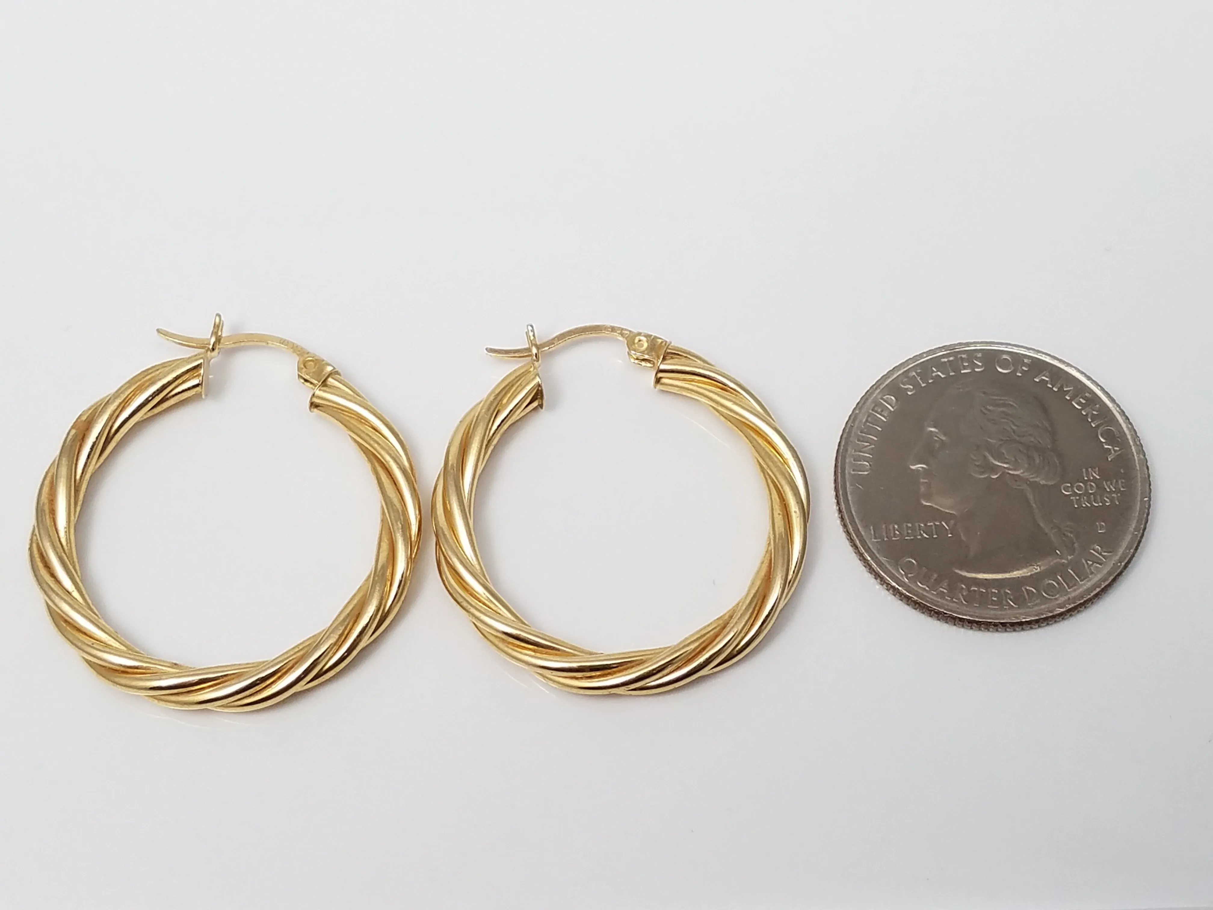 Twisted 14k Yellow Gold Hollow Hoop Earrings
