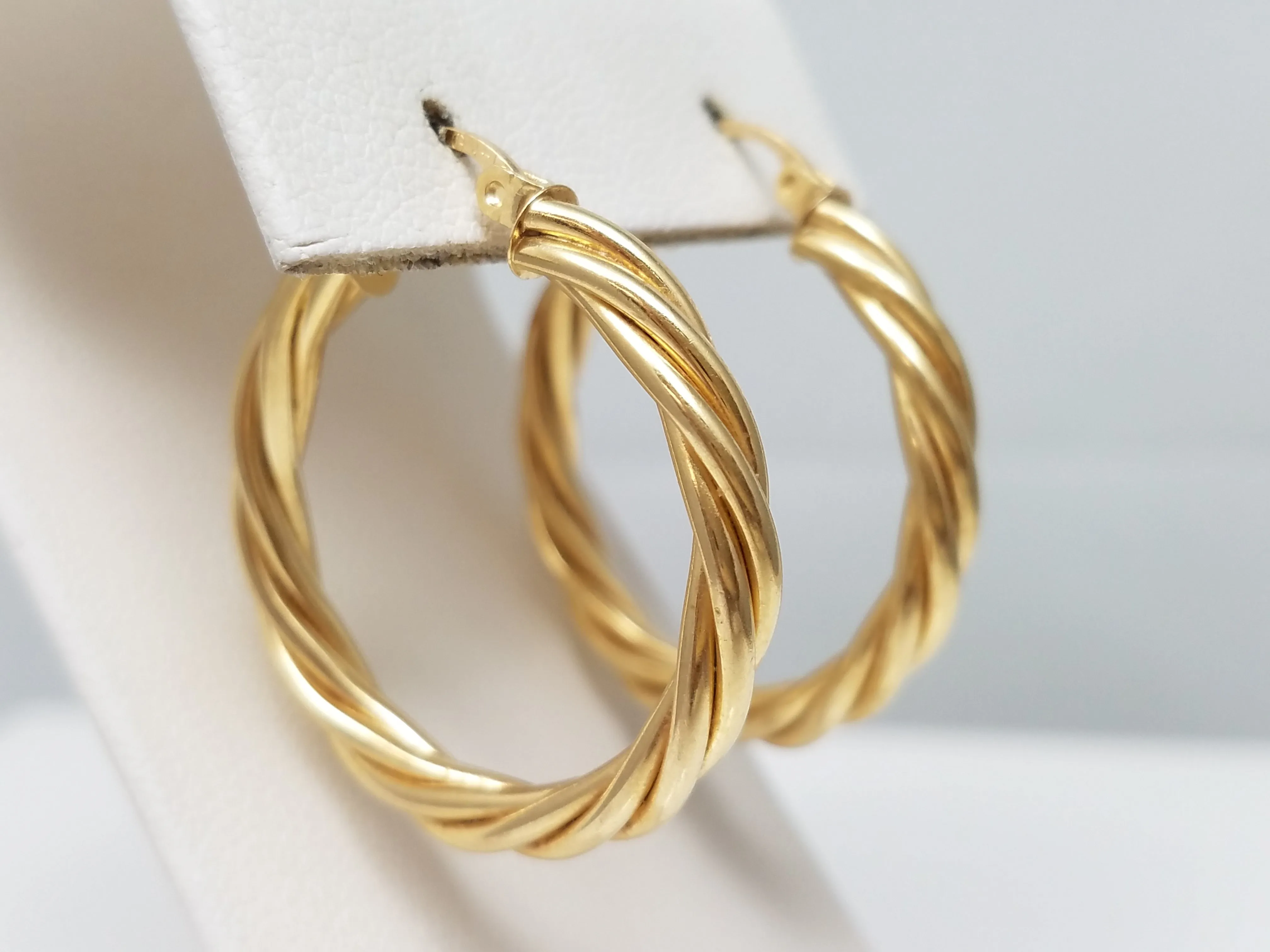 Twisted 14k Yellow Gold Hollow Hoop Earrings