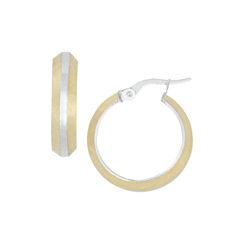 Two-Tone Gold Brushed Finish Hoop Earrings - 14kt Two-Tone Gold