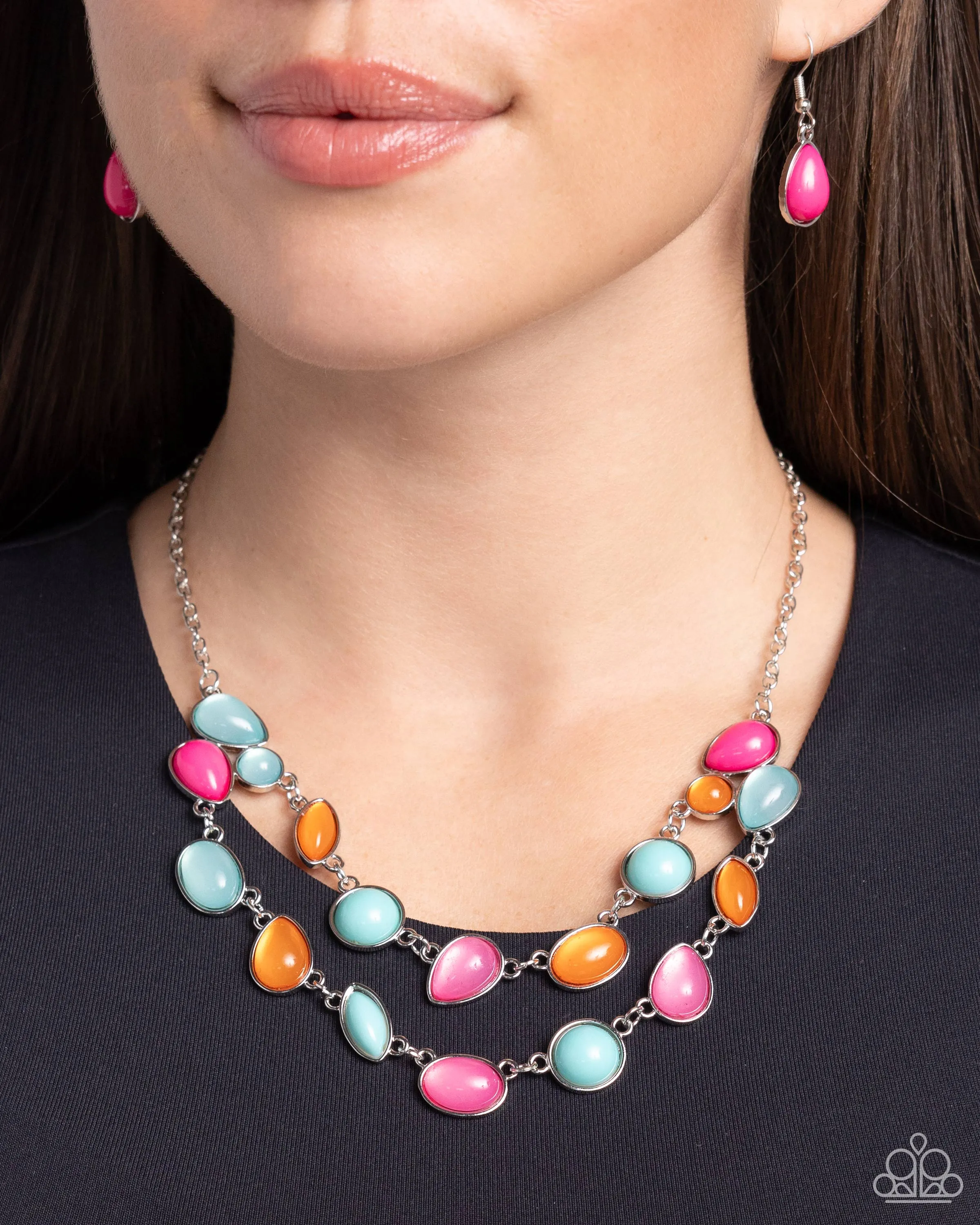 Variety Vogue - Pink - Blue, and Orange Bead Tiered Paparazzi Short Necklace