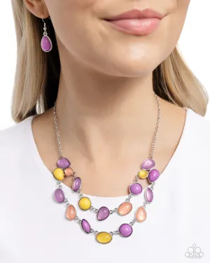 Variety Vogue - Purple - Yellow, and Orange Glassy Bead Tiered Paparazzi Short Necklace