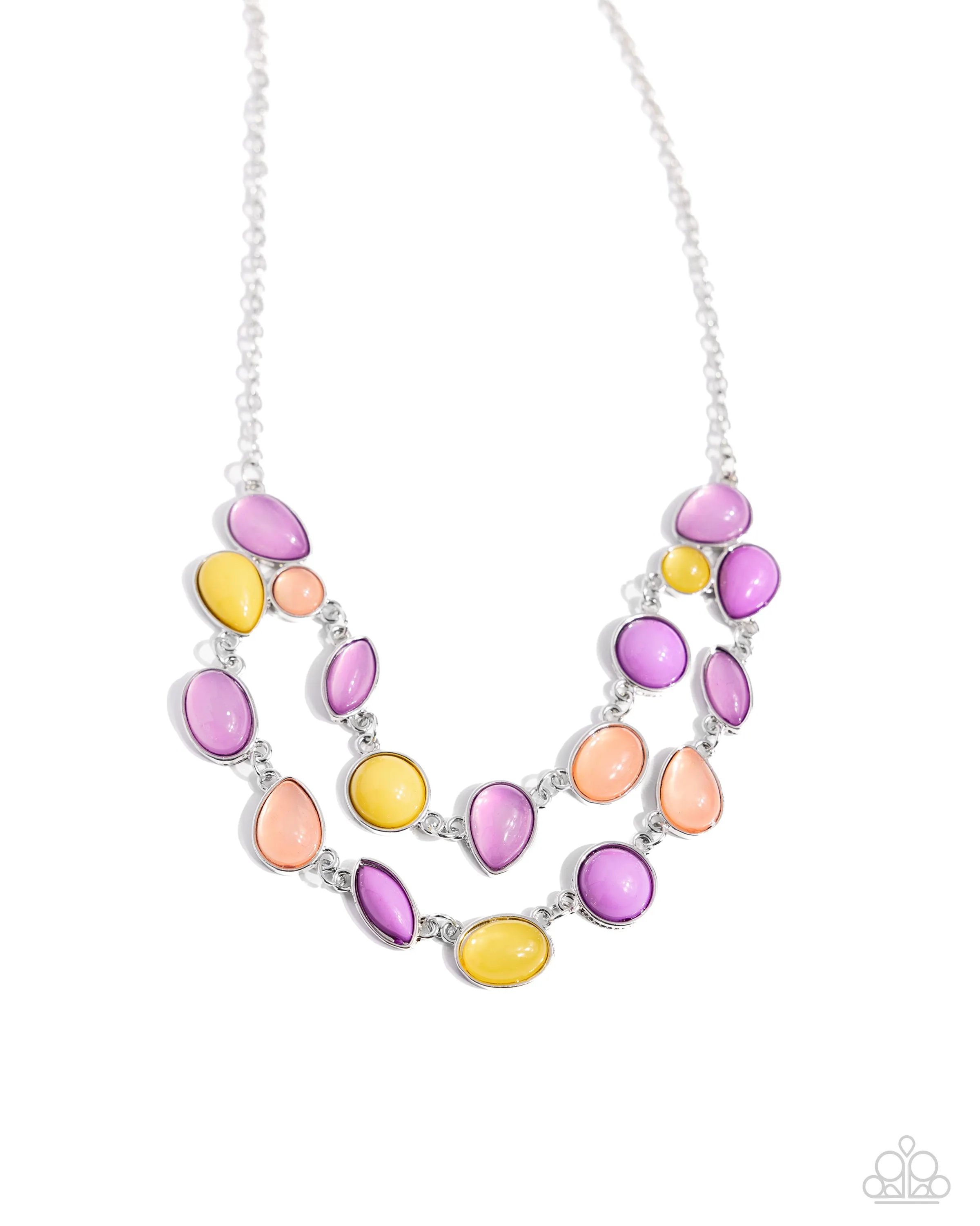 Variety Vogue - Purple - Yellow, and Orange Glassy Bead Tiered Paparazzi Short Necklace