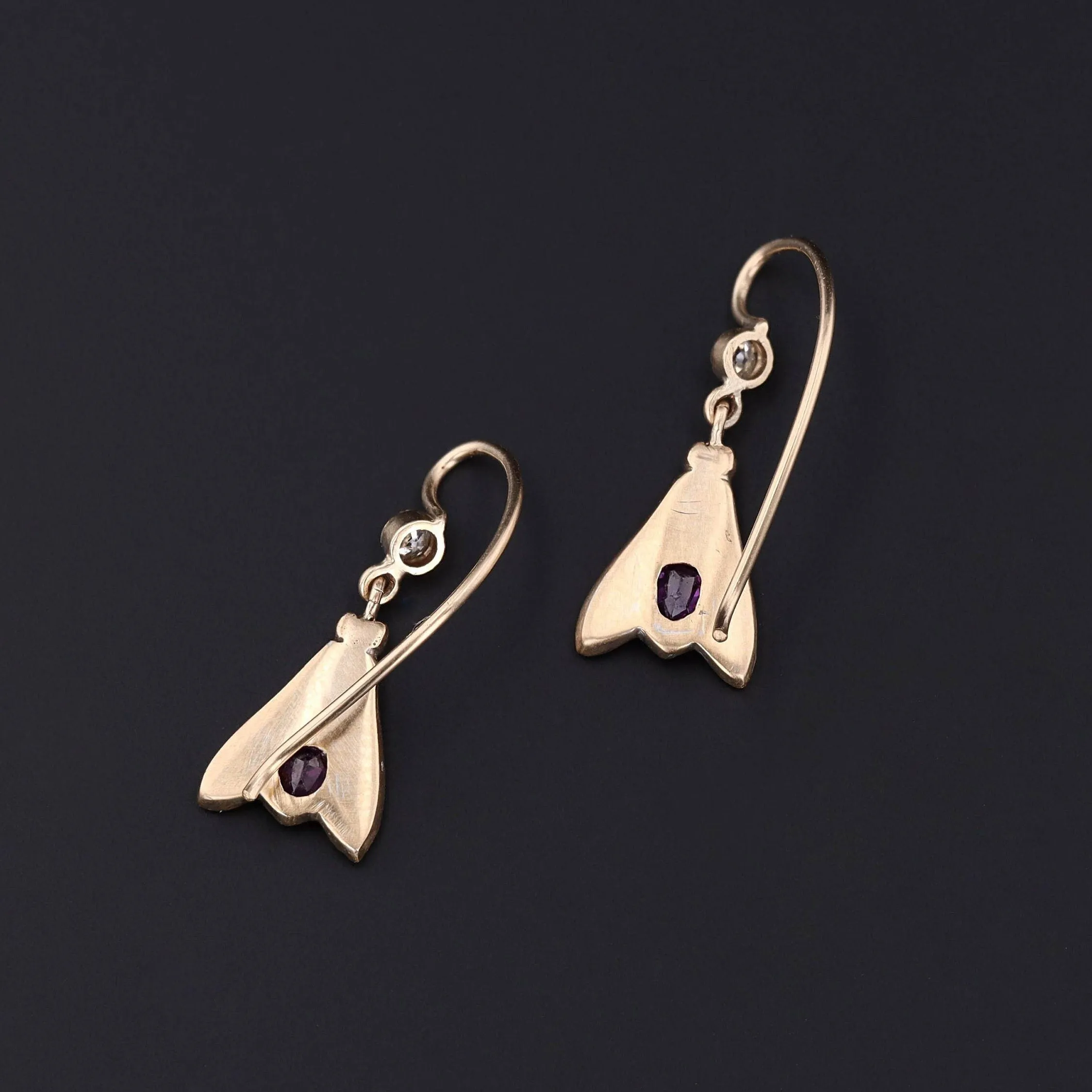Victorian Gemstone Insect Conversion Earrings of 14k Gold