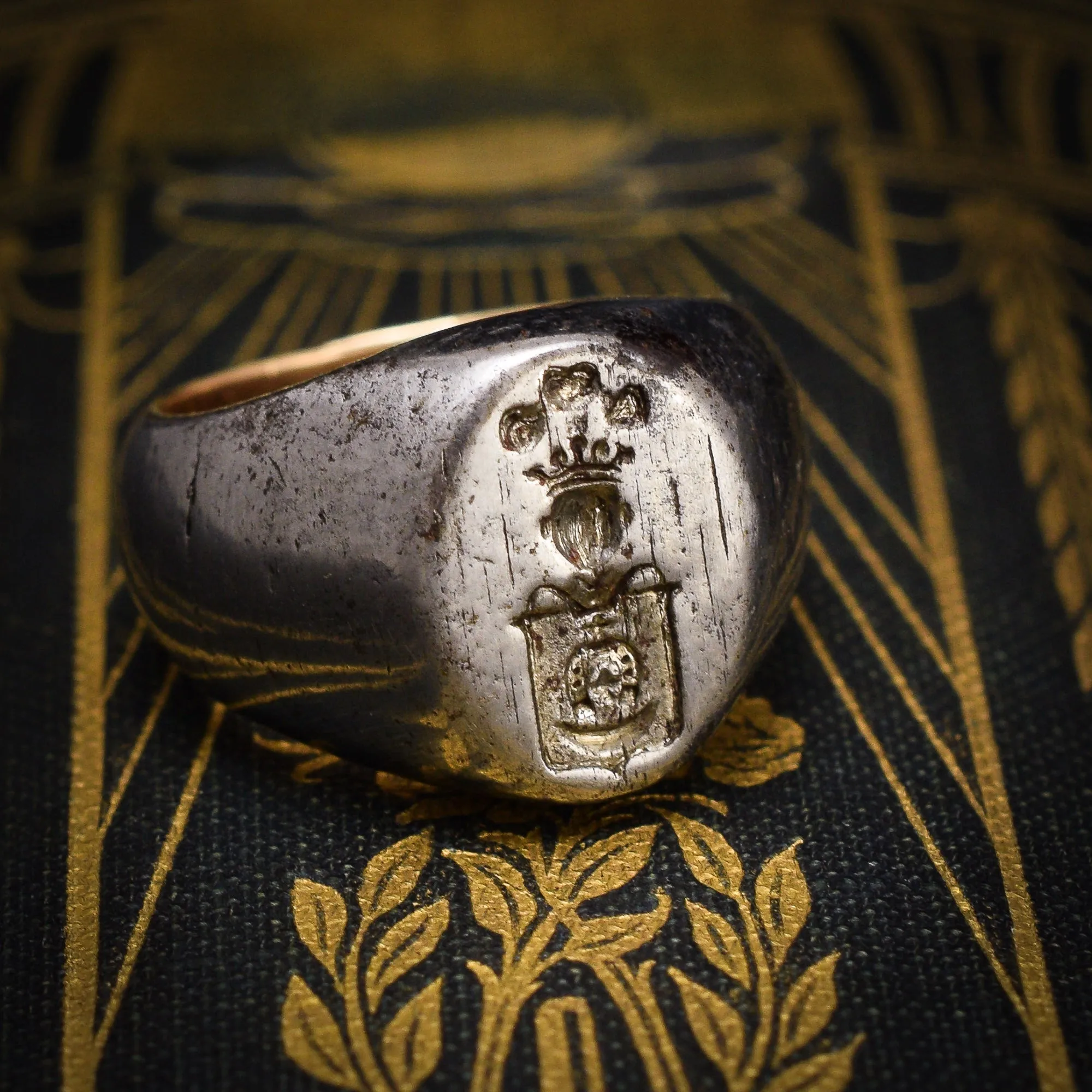 Victorian Gold & Steel Heraldic Signet Ring