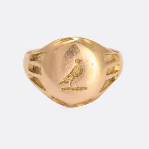 Victorian Lapwing Heraldic Intaglio Crest Singet Ring