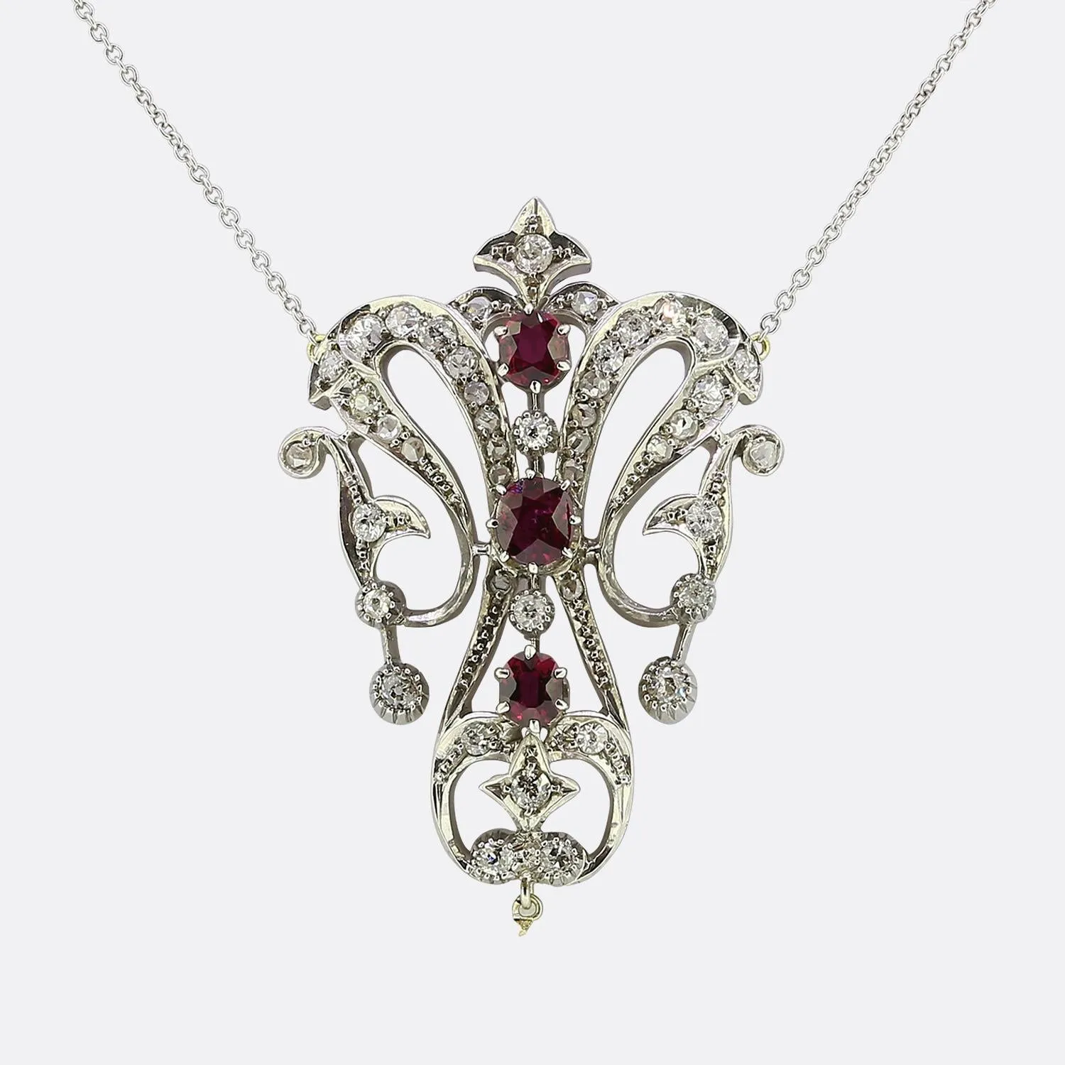 Victorian Ruby and Diamond Drop Necklace