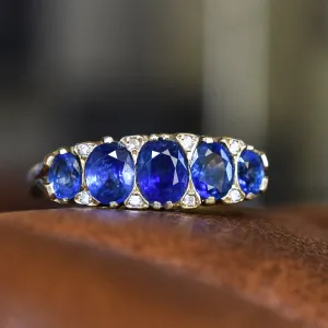 Victorian Sapphire & Diamond Scrolled 5-Stone Ring