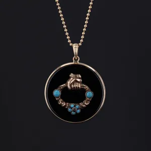 Victorian Turquoise and Onyx Conversion Pendant of 14k Gold