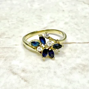 Vintage 14 Karat Yellow Gold Blue Sapphire & Diamond Cocktail Ring