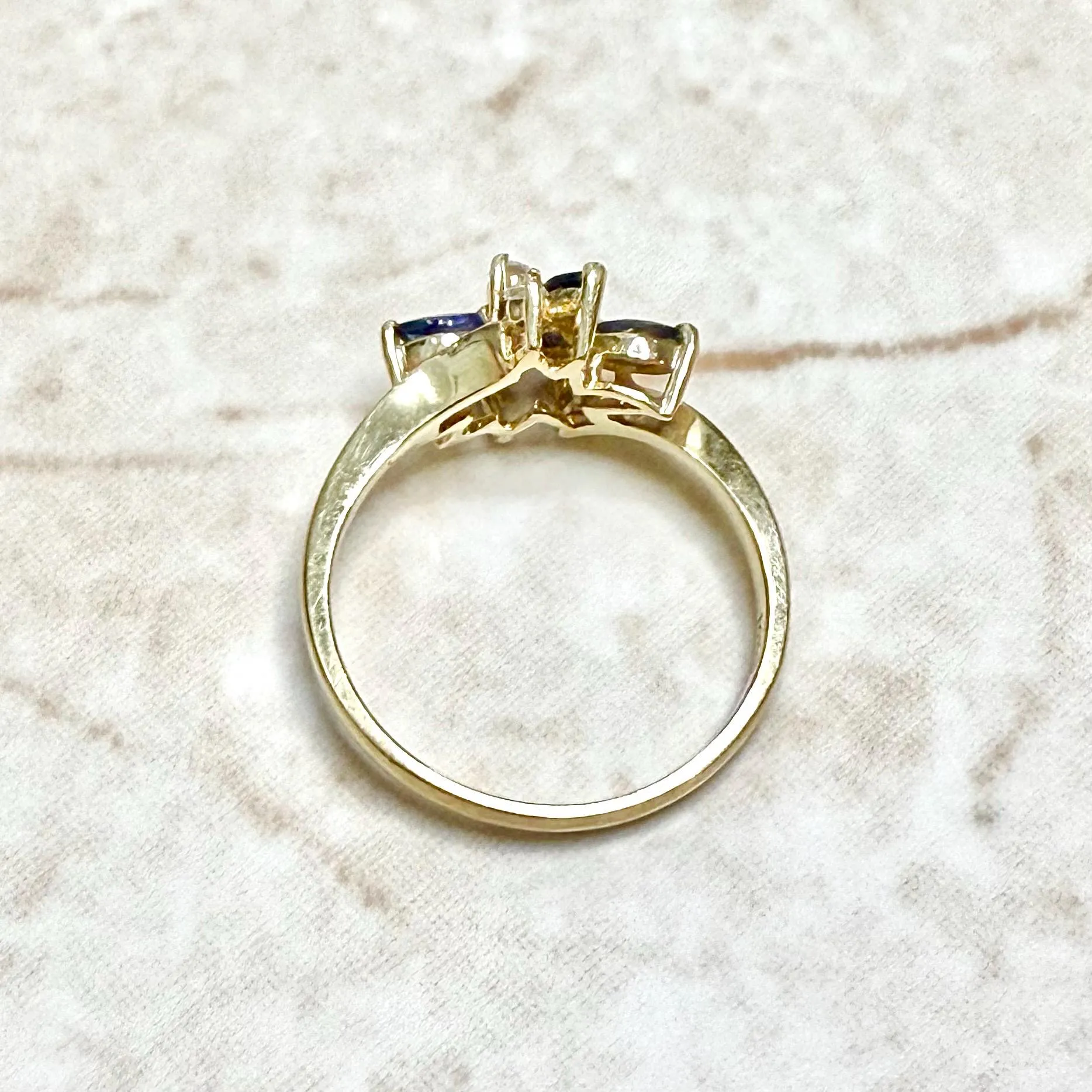 Vintage 14 Karat Yellow Gold Blue Sapphire & Diamond Cocktail Ring