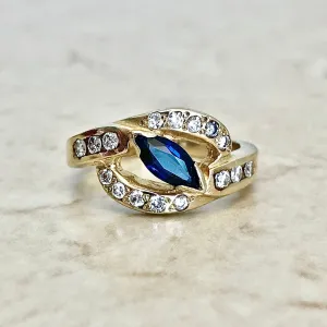 Vintage 14 Karat Yellow Gold Sapphire & Diamond Cocktail Ring